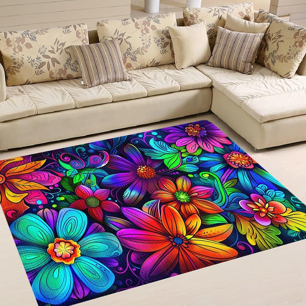 Hippie Area Rug - Peace Sign Rug Vintage Hippie Floor Mat Boho Hippie Bathroom Rugs for Entryway Hippie Bedroom Carpet Washable, Hippie Mat 70s Rugs for Living Room Non Slip