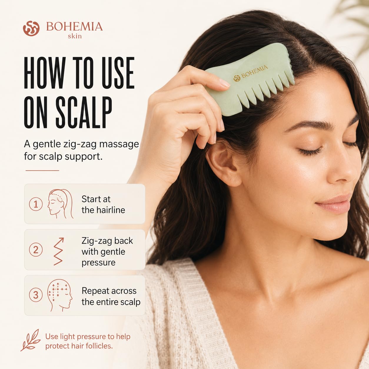 Bohemia Skin Jade Gua Sha Peine para el cabello y masajeador facial, auténtica herramienta facial Gua Sha para dar forma a la mandíbula, masaje del cuero cabelludo, drenaje linfático y cuidado de la
