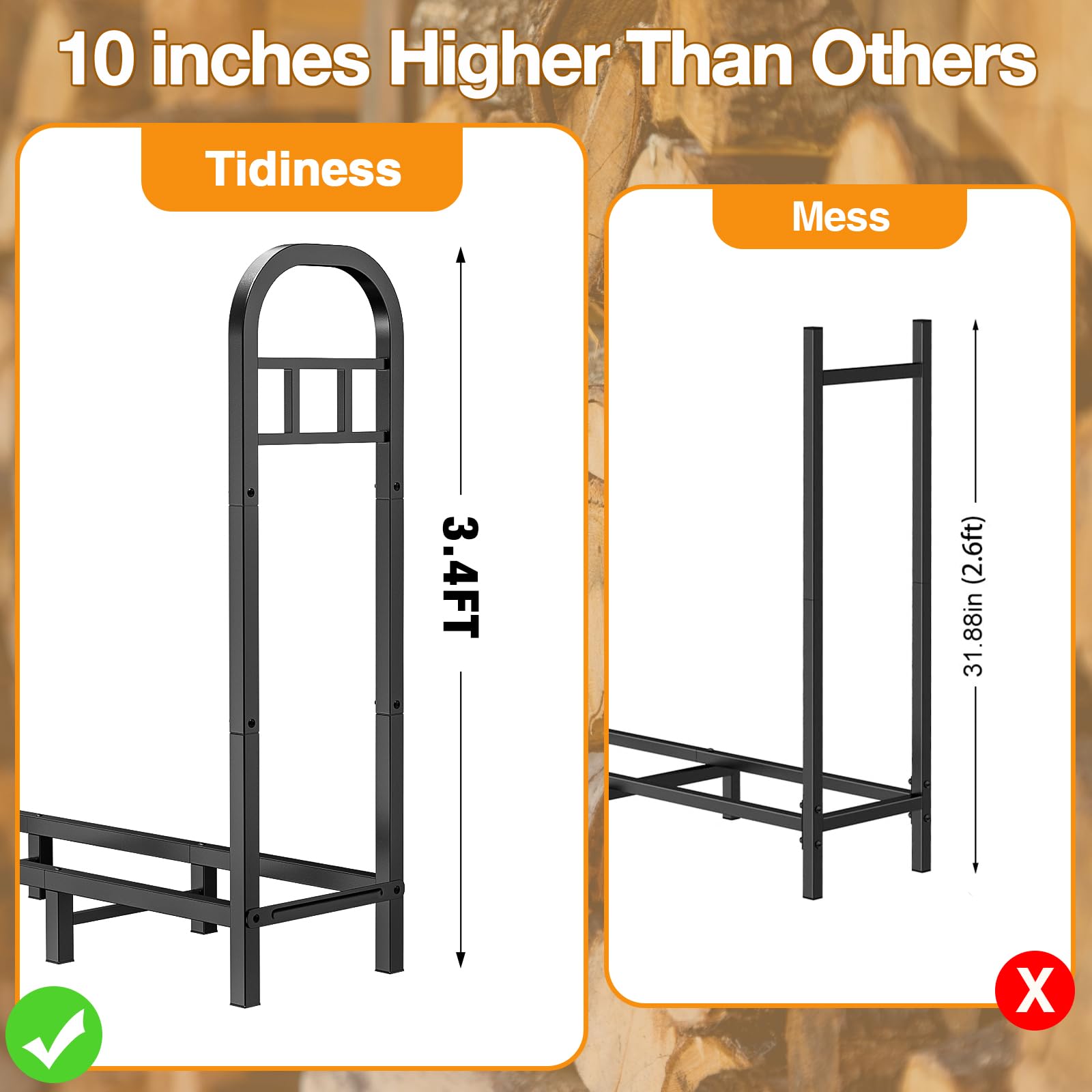 Snapklik.com : GREENER 6.6FT Firewood Rack Outdoor Heavy Duty Wood Rack ...
