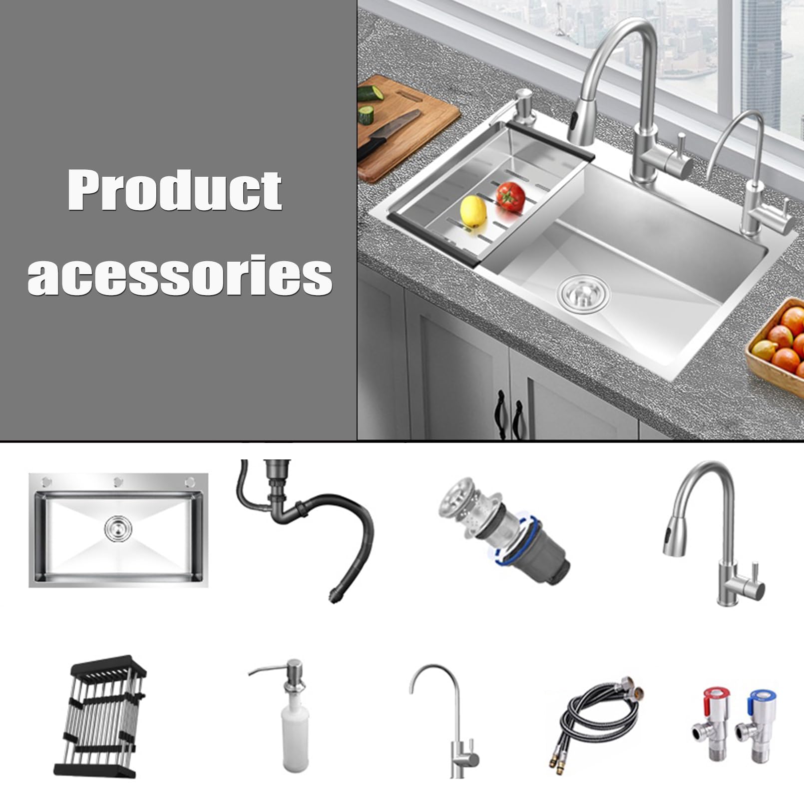 Lavello da Cucina,lavello Cucina Incasso in Acciaio Inox Quadrato a Vasca Singola Profonda,Essenziale con Rubinetto Estraibile,sottotop o appoggio per ripostigli,cucine,Bar (65x45c
