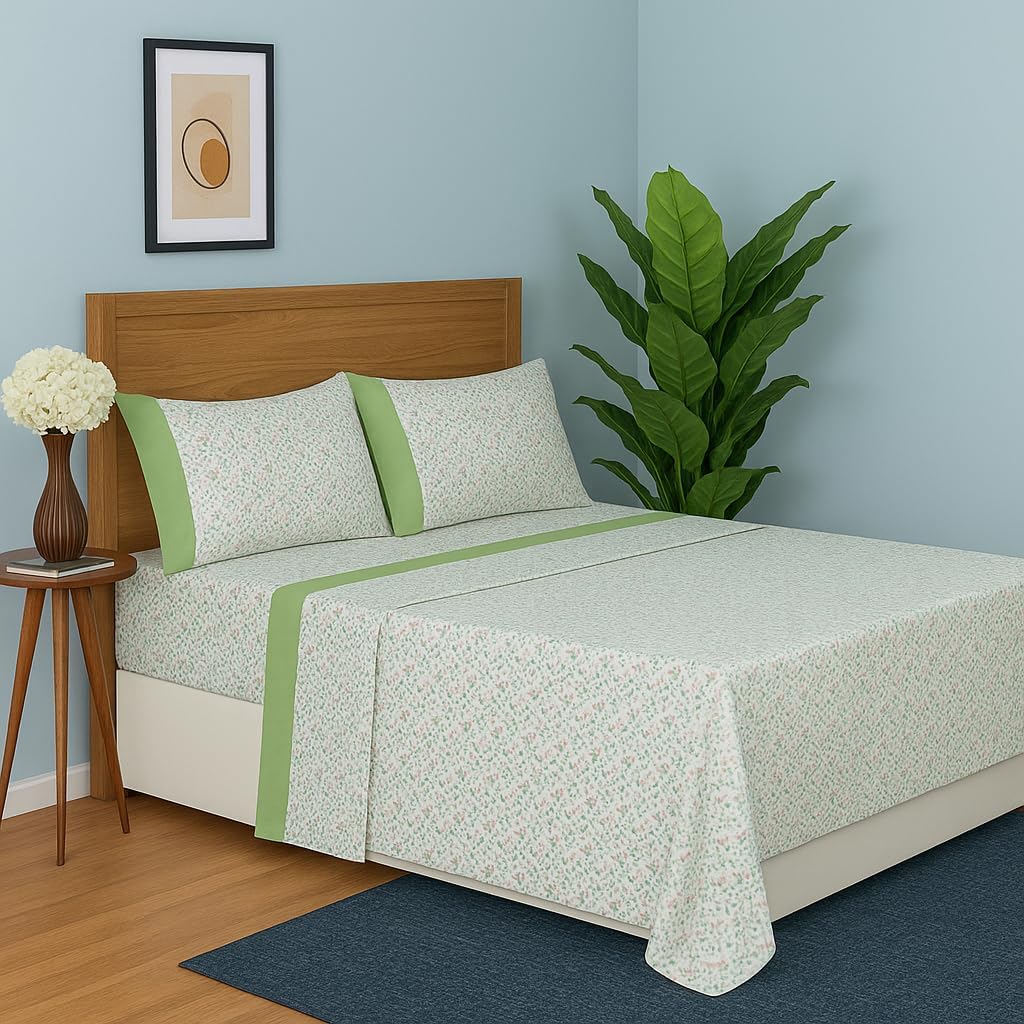 Dreamology Sheet Set Full, 4 Piece Microfiber Sheet,Printed Sheet with Solid Cuffed Detail, Include 1 Flat Sheet,1 Deep Pocket Fitted Sheet & 2 Pillowcase, Full Size Bed Sheets (Ditsy Flower)