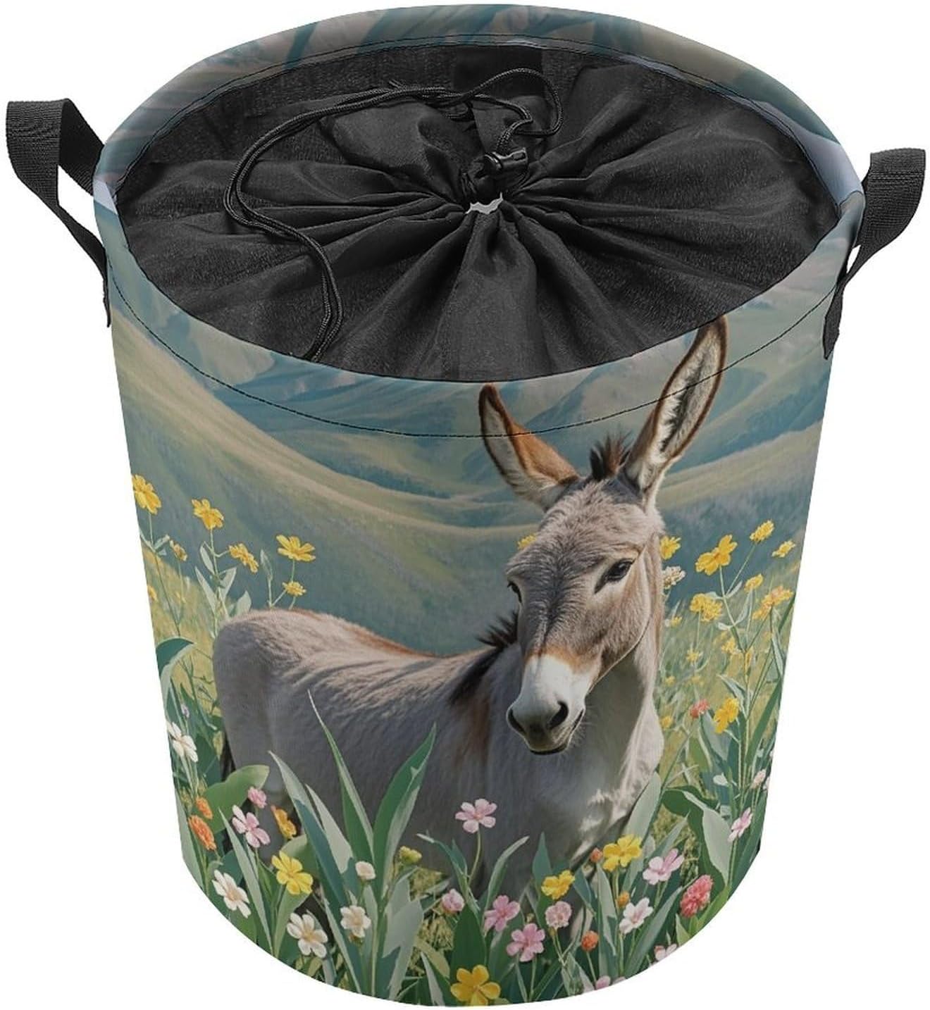 Donkey And Flower Laundry Bag Large Collapsible Laundry Baskets Freestanding Waterproof Clothes Hamper with Handles & Drawstring for Laundry Room Bedroom Bathroom