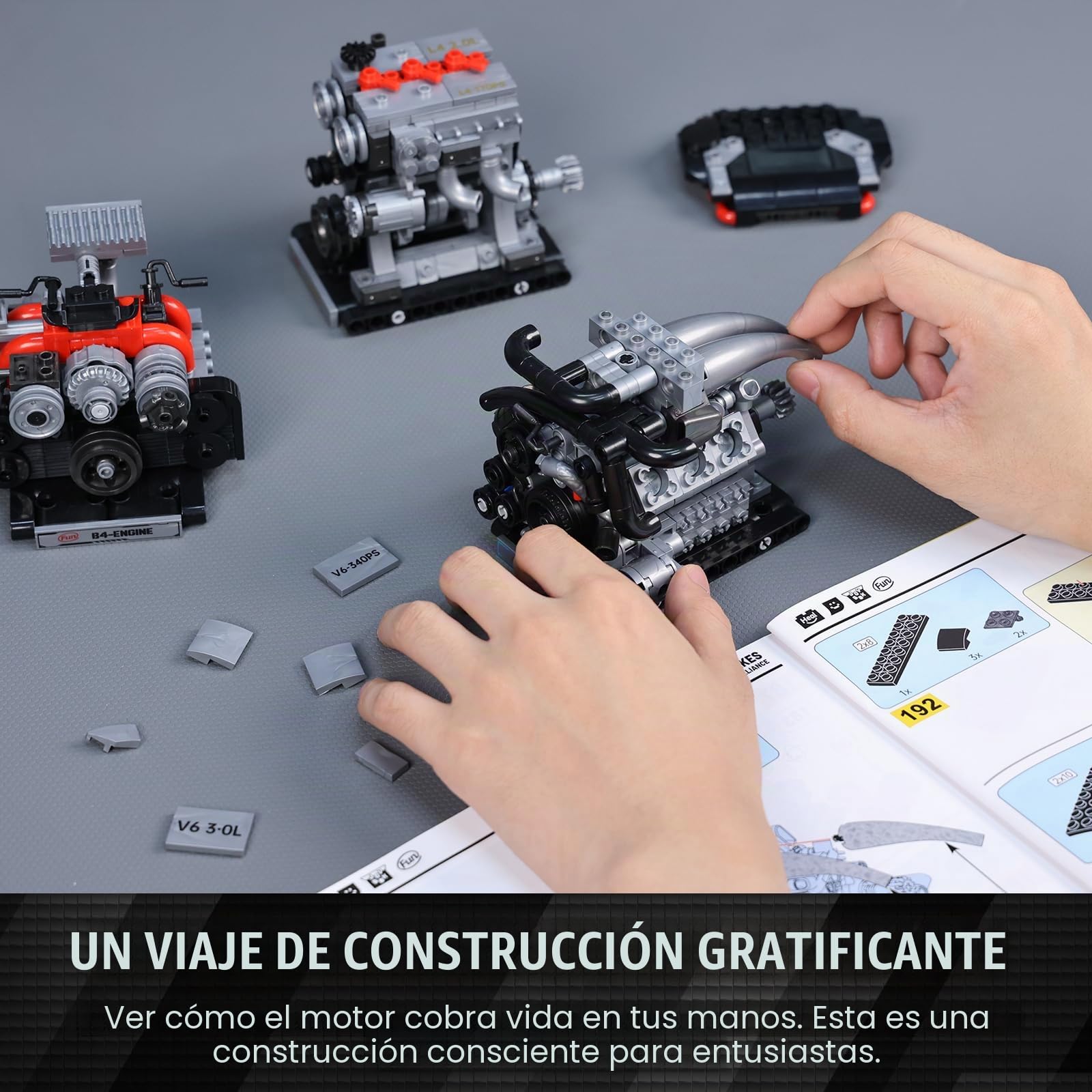 JMBricklayer V6 L4 B4 Kits de modelo de motor que funciona, bloques de construcción mecánicos de motor de coche STEM 3-en-1 para adultos y adolescentes, juguete de motor de bricolaje, para exhibición