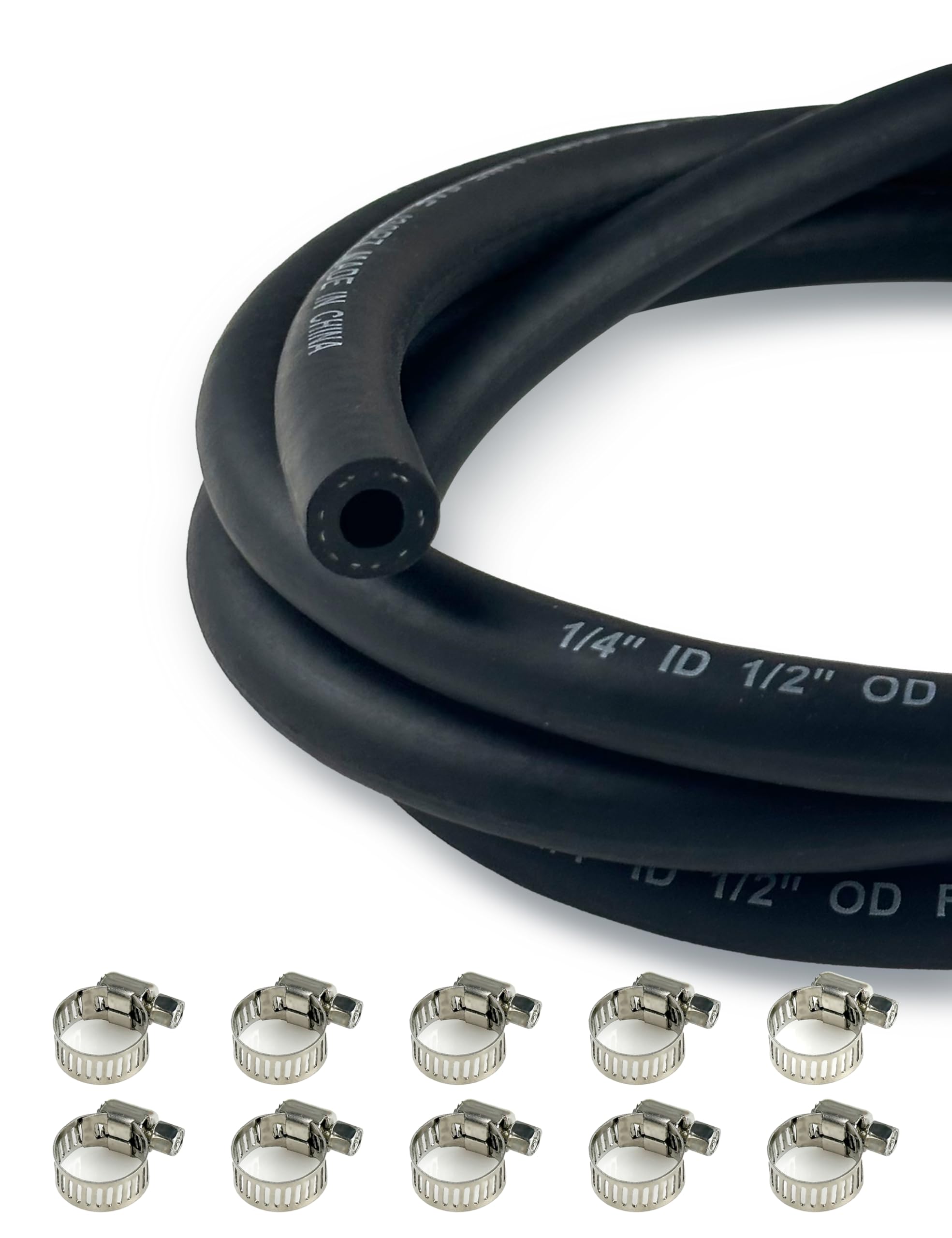 YAMAKATO 6mm 1/4-Inch ID 6FT NBR Fuel Line Hose SAE 30R7 with 10 Clamps