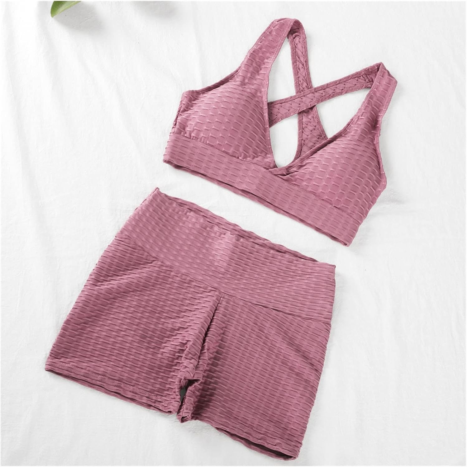 Pswk 2ピースワークアウトヨガセット女性スポーツトップとパンツアンチセルライト2個セットトラックスーツショーツレギンススーツ Color 人気デザイナー Bean Shorts Paste Size S