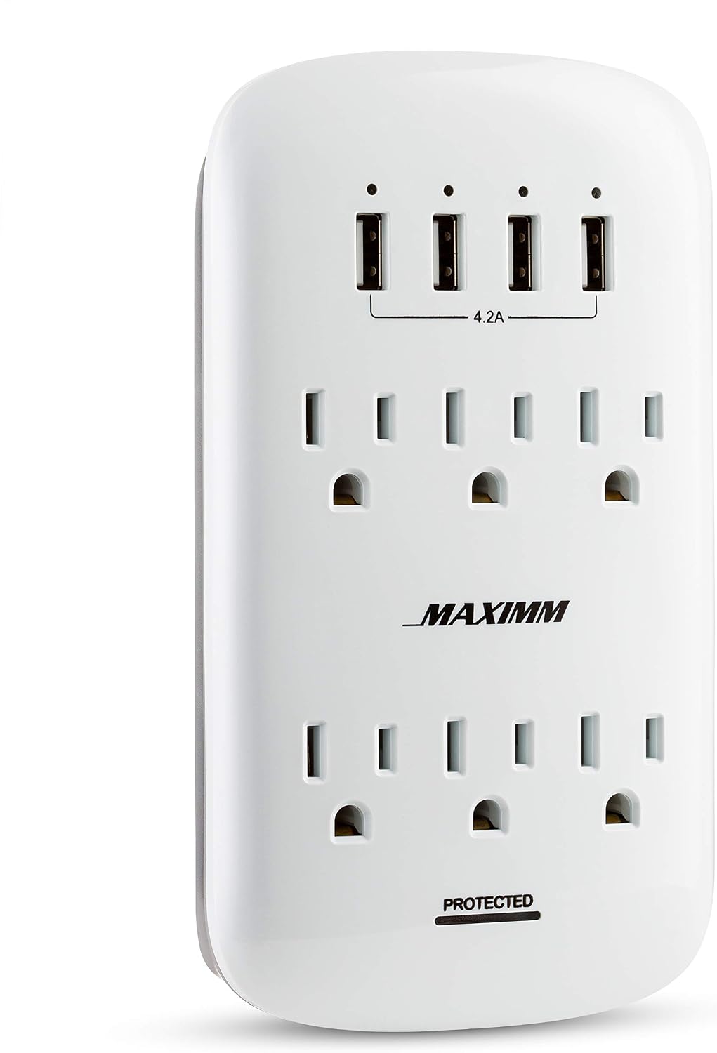 Maximm 6 Outlet Wall Mount Power Strip Surge Protector 1200 Joules, 6 AC Outlet + 4 Smart USB Ports (5V/4.2A) Wall Charger, Wall Mount Charging Station, ETL Certified