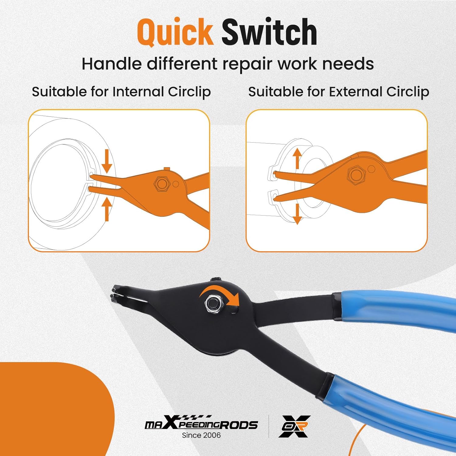 maXpeedingrods 12 Piece Versatile Retaining Snap Ring Pliers set, Heavy Duty Fixed Tip Combination Internal and External Snap Ring Pliers for 0.038in 0.047in 0.070in 0.090in