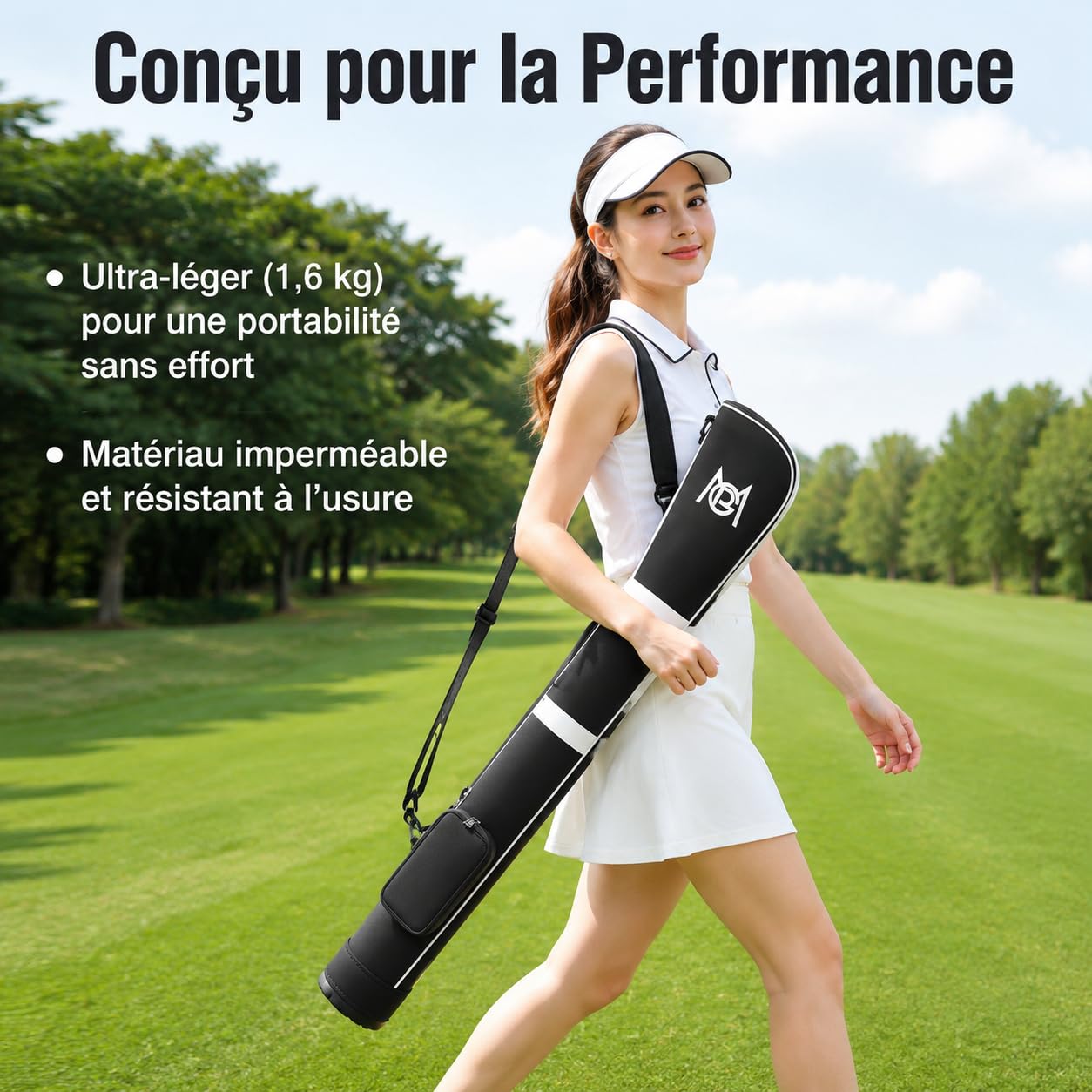 Wasserdichte Golfbag für Driving Range, leichte Golftasche 126cm, Retro Golf Pencil Schultergurt, für schnelle Golfrunde, black-and-white