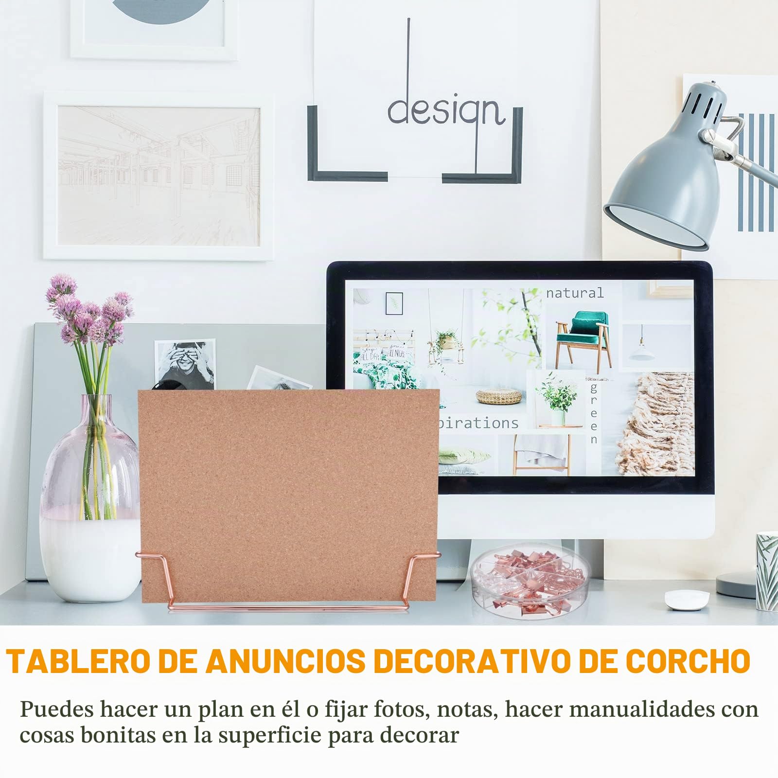 Pizarra de corcho de escritorio pequeña de 12.6 x 9 pulgadas con soporte, tablero de anuncios de oro rosa, tablero de mensajes de doble cara para oficina, escuela, hogar, con clips de carpeta,