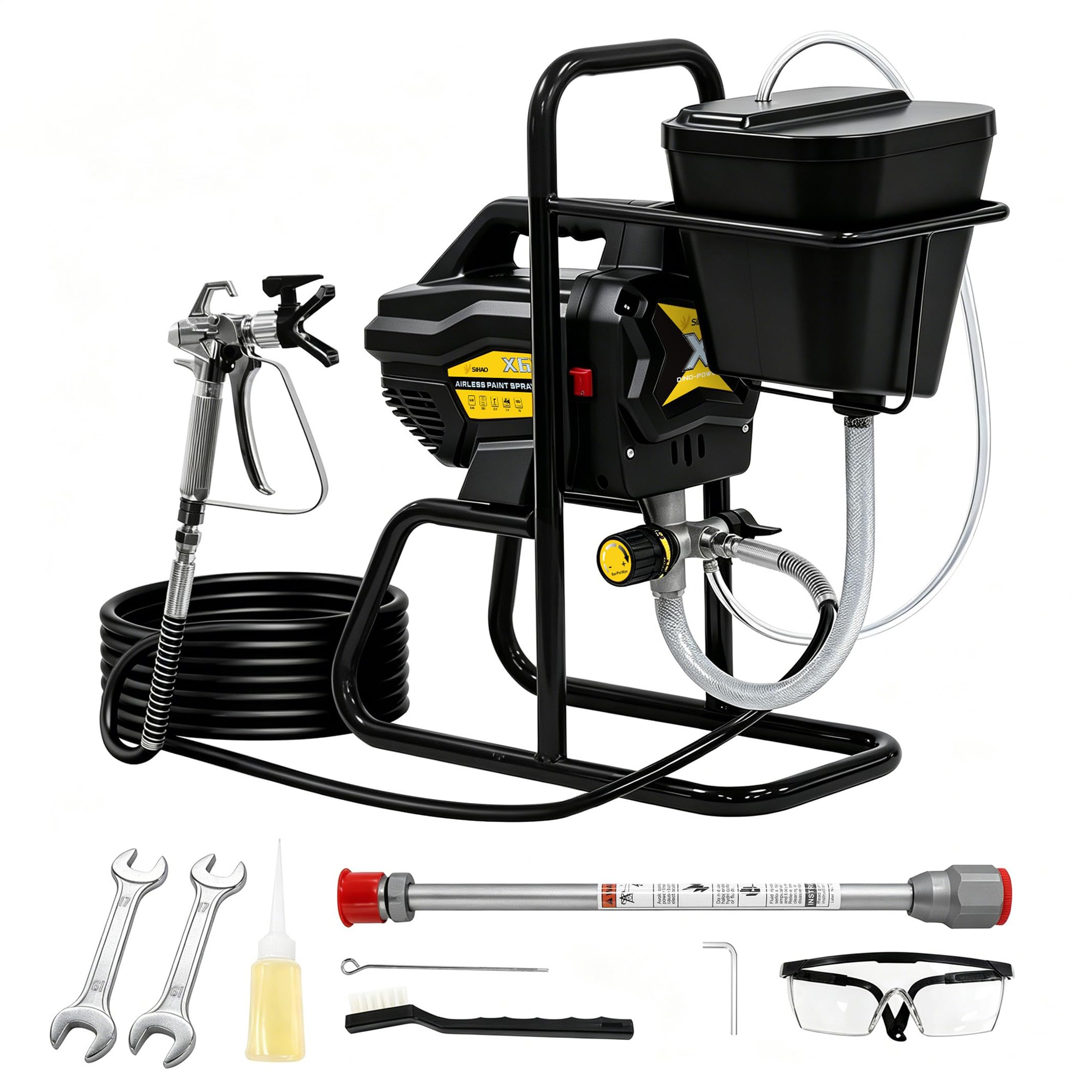 Spruzzatore Vernice Airless 650W 2900 PSI, Pompa Verniciatura Senza Aria con Pistola X-450 e Ugello 517, Tubo Prolunga 30 cm, Serbatoio 20 GAL Occhiali Protettivi (DP-X6V)