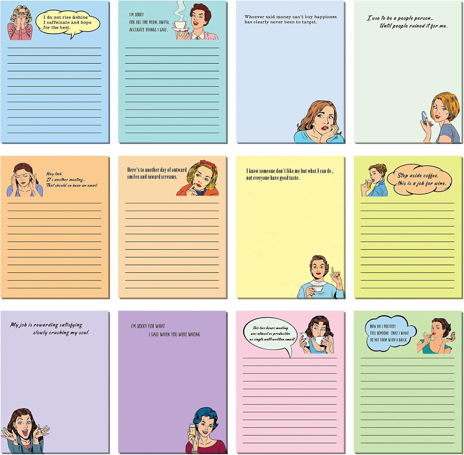 12 Pieces Funny Novelty Memo Pads Funny Notepads for Women Office Cute Sticky Notes