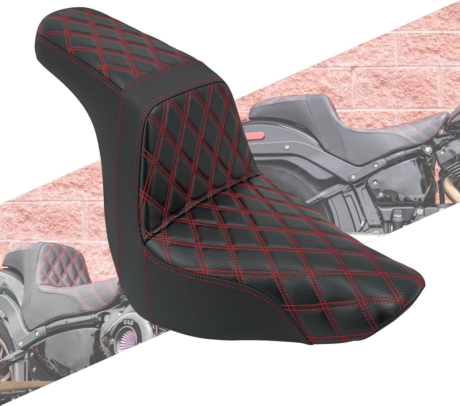 Motorcycles Two-Up Seat Front Rear Driver Passenger Cushion Seat Fit for Harley Low Rider FXLR FXLRS Sport Glide FLSB 2018-Up (Red Stitching)