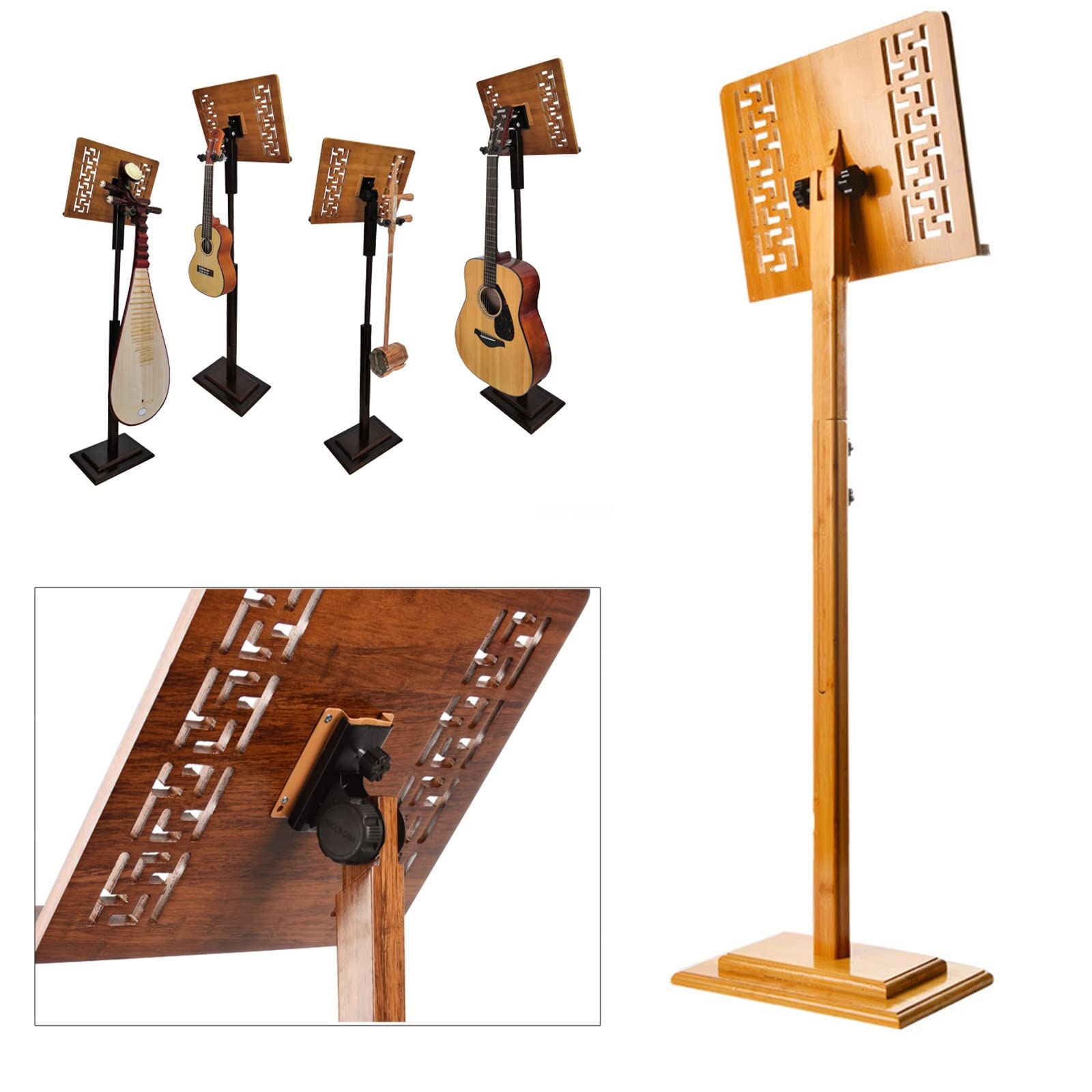 Atril para Partituras con Colgador para Violín, Atril De Bambú para Director De Orquesta, Diseño Estructural Científico, Altura Ajustable, Atril Plegable para Partituras,