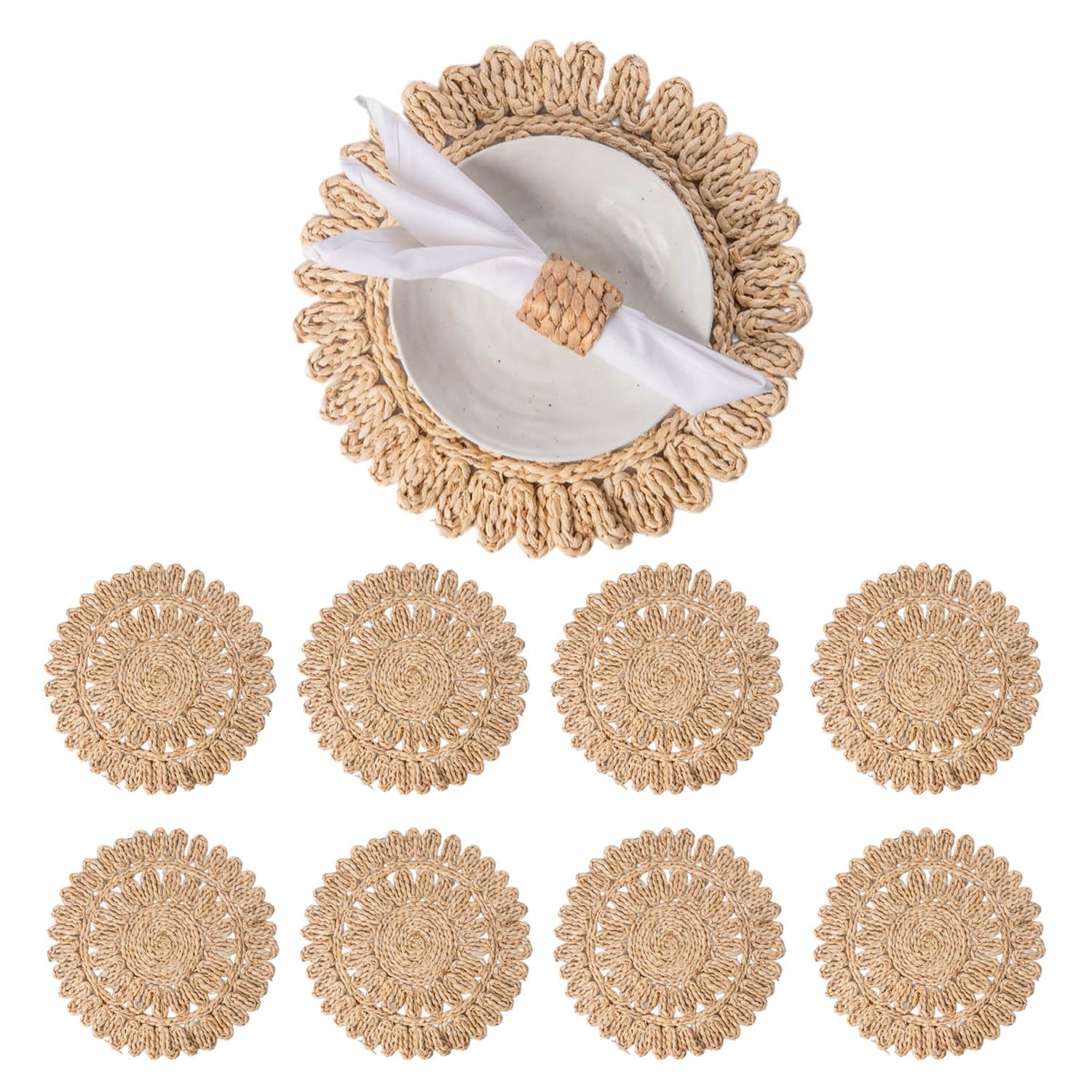13.8" Set of 8 Round Woven Corn Husk Placemats by Laquedecraft