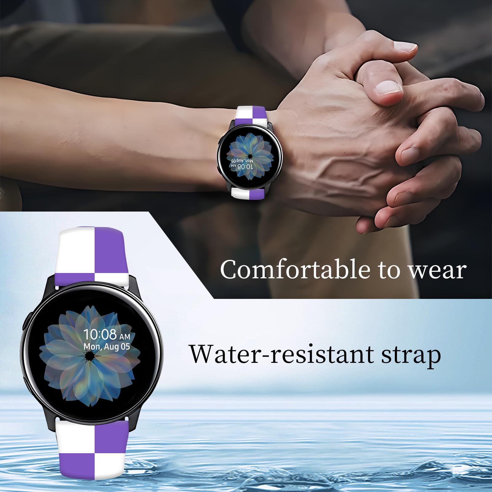 Cinturino sportivo compatibile con Galaxy Watch 6/5/4, 6 Classic/5 Pro/4 Classic, Galaxy Watch 3 41 mm, Active 2/1, 20 mm, cinturino di ricambio in morbido silicone per donne e uomini