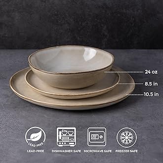 AmorArc Ceramic Dinnerware Sets,Handmade Reactive Glaze Plates and Bowls Set,Highly Chip and Crack Resistant | Dishwasher & Microwave Safe Dishes Set,Service for 8 (24pc)
