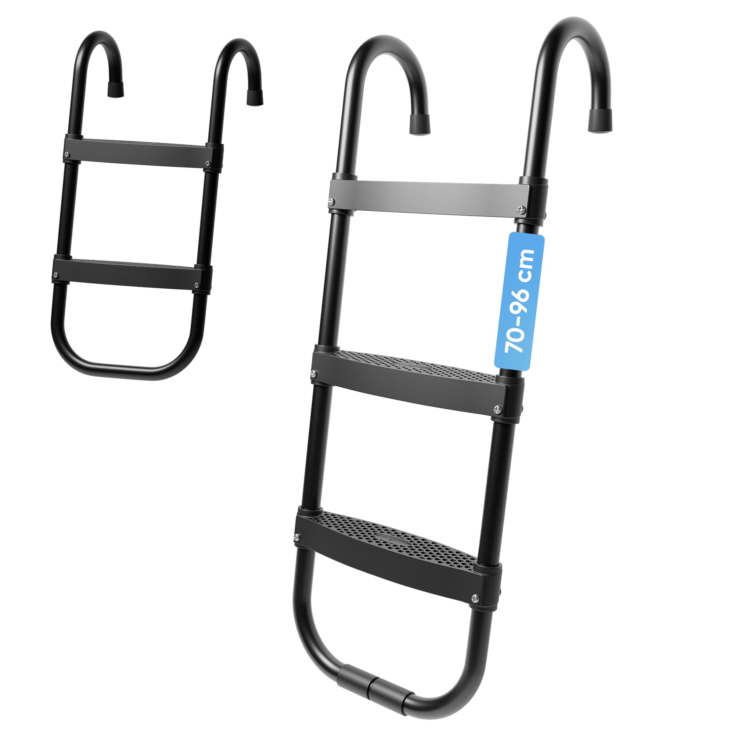 BjΓΆrn&Schiller Trampoline ladder, height-adjustable ladder for trampolines (70-96 cm), universal, 3 steps, non-slip, stable attachment, weatherproof, easy assembly