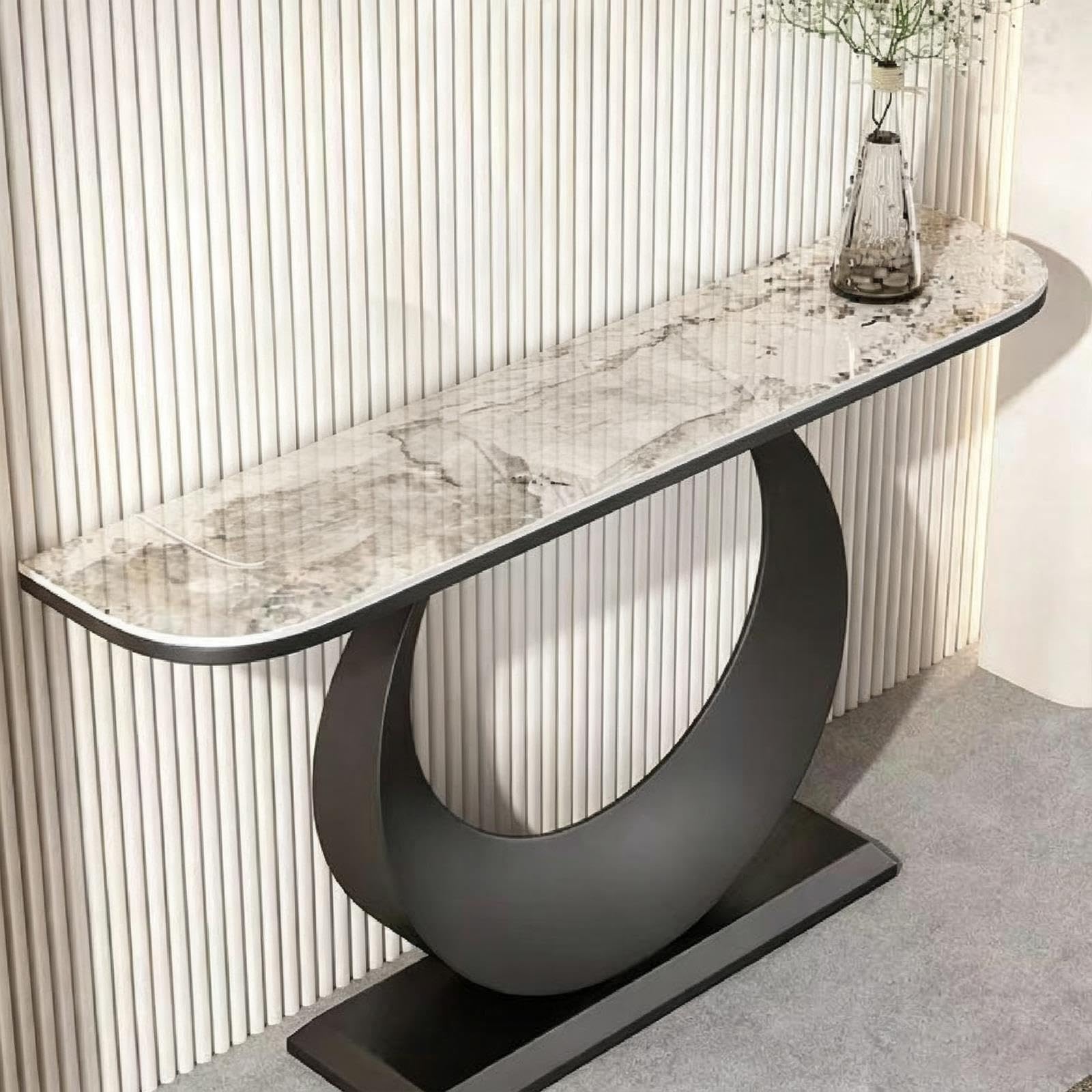 Table Console Entree avec Plateau en Pierre Table Console Décorative Contre Le Mur pour Salon, Couloir, Chambre, Foyer ou Espace de Réception(Black,100 * 30 * 80cm)