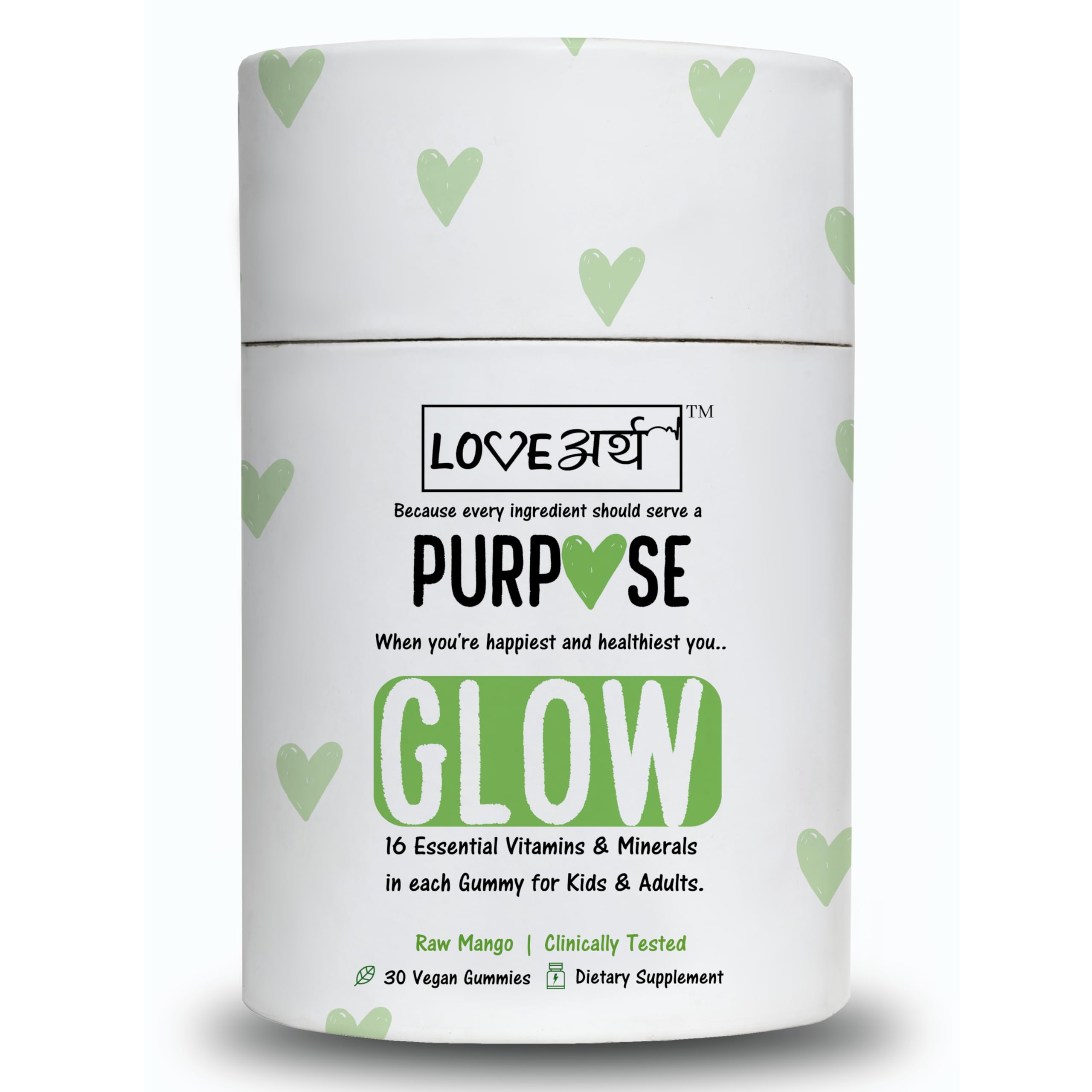 LoveArth GLOW Multivitamins for Kids & Adults - Essential Multivitamin Gummies for Energy, Immunity & Wellness - Sugar-Free & No Added Color - 30 Tastiest Raw Mango Gummies