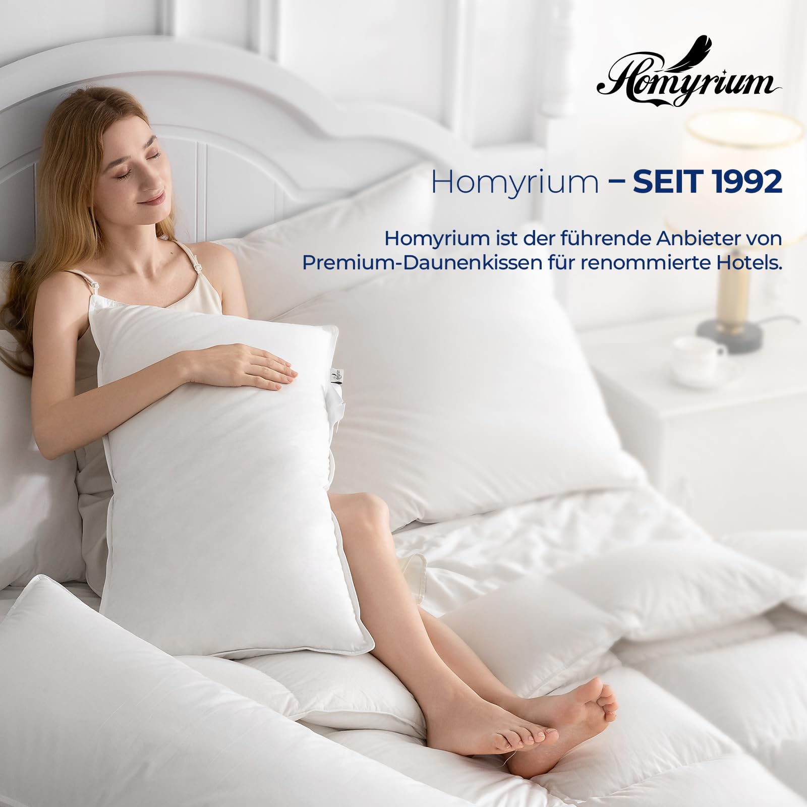 Homyrium Federkissen 80 x 80 cm Daunenkissen Kopfkissen 80x80 Daunen, 1600g | 3 Kammer Kissen, Mit 100% Daunen & Federn, Hotelqualität Schlafkissen, 100% Baumwollbezug, Ökotex-Zertifiziert