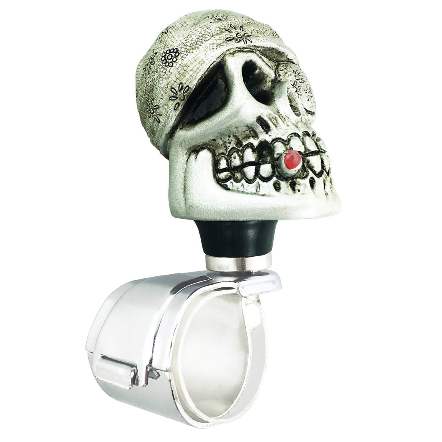 Abfer Skull Suicide Knob For Steering Wheel – Red | One-Handed Turning Aid | Fits Cars, Trucks, Boats | Rubber Grip