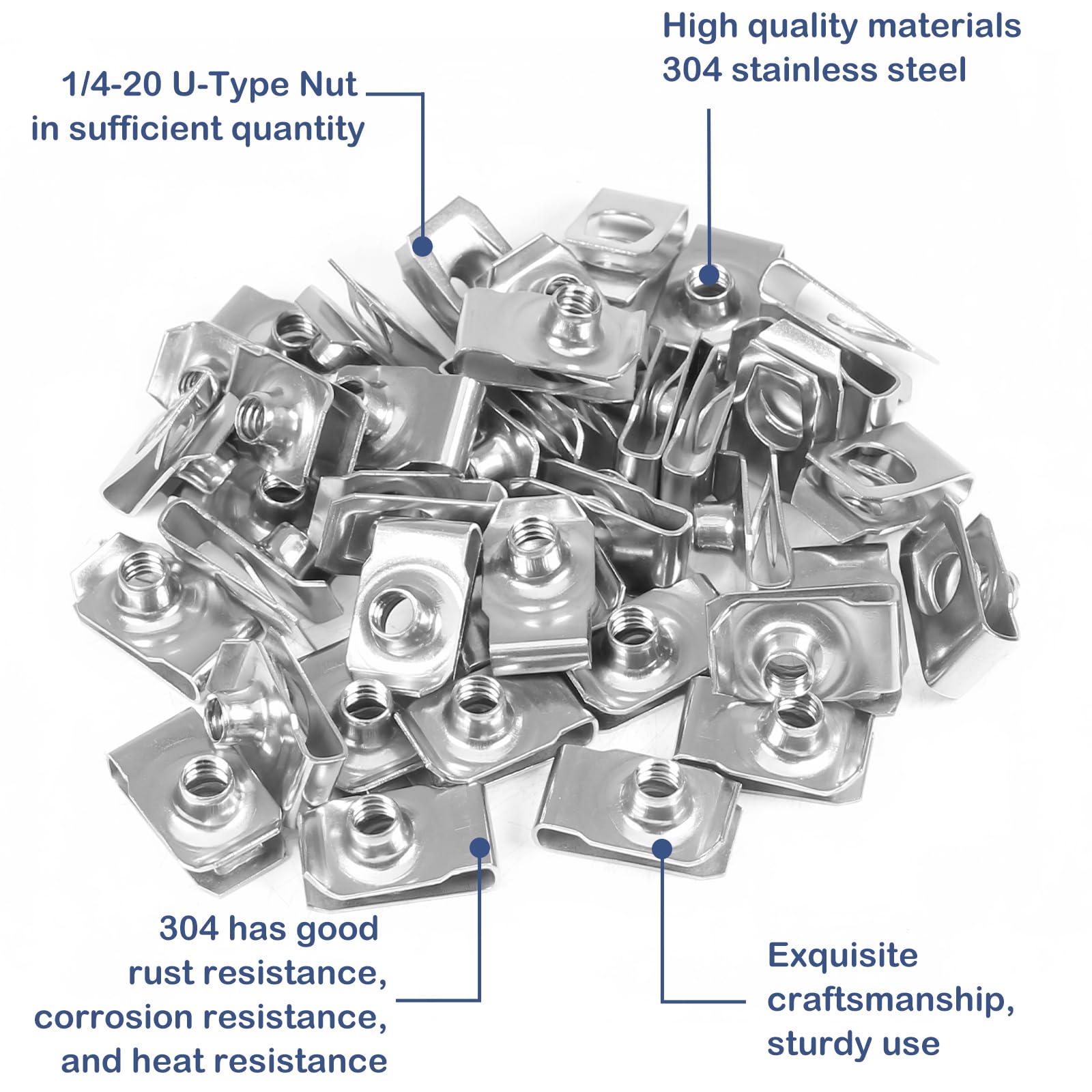 Stainless Steel Clip-On Nuts - Pack of 40 -3 Stainless Steel Clip-On Nuts - Pack of 40 -3
