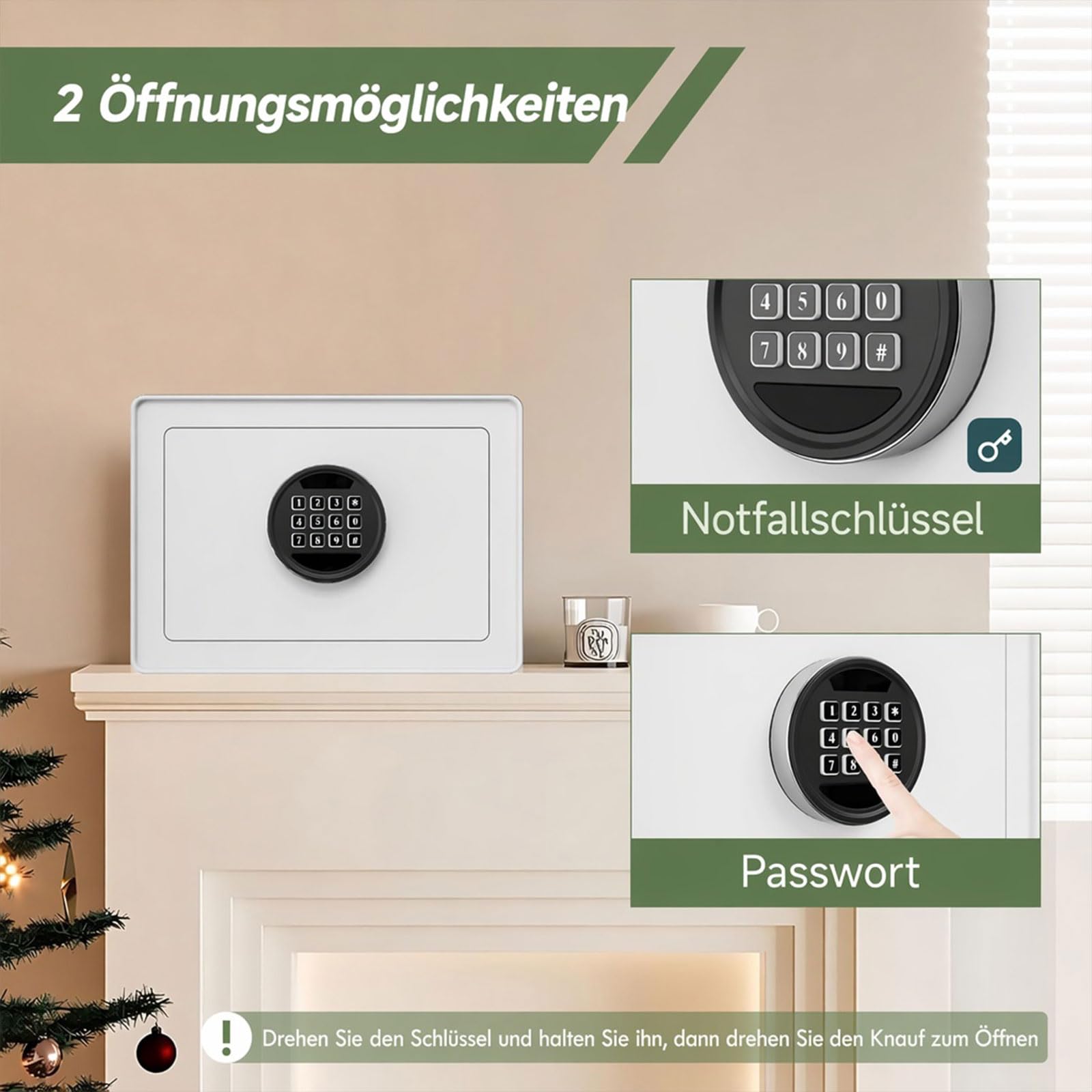 Caja fuerte de 22 litros para el hogar, caja fuerte ignífuga con teclado digital, caja fuerte para documentos con forro de terciopelo, alarma y luz, fondo extraíble, alta seguridad