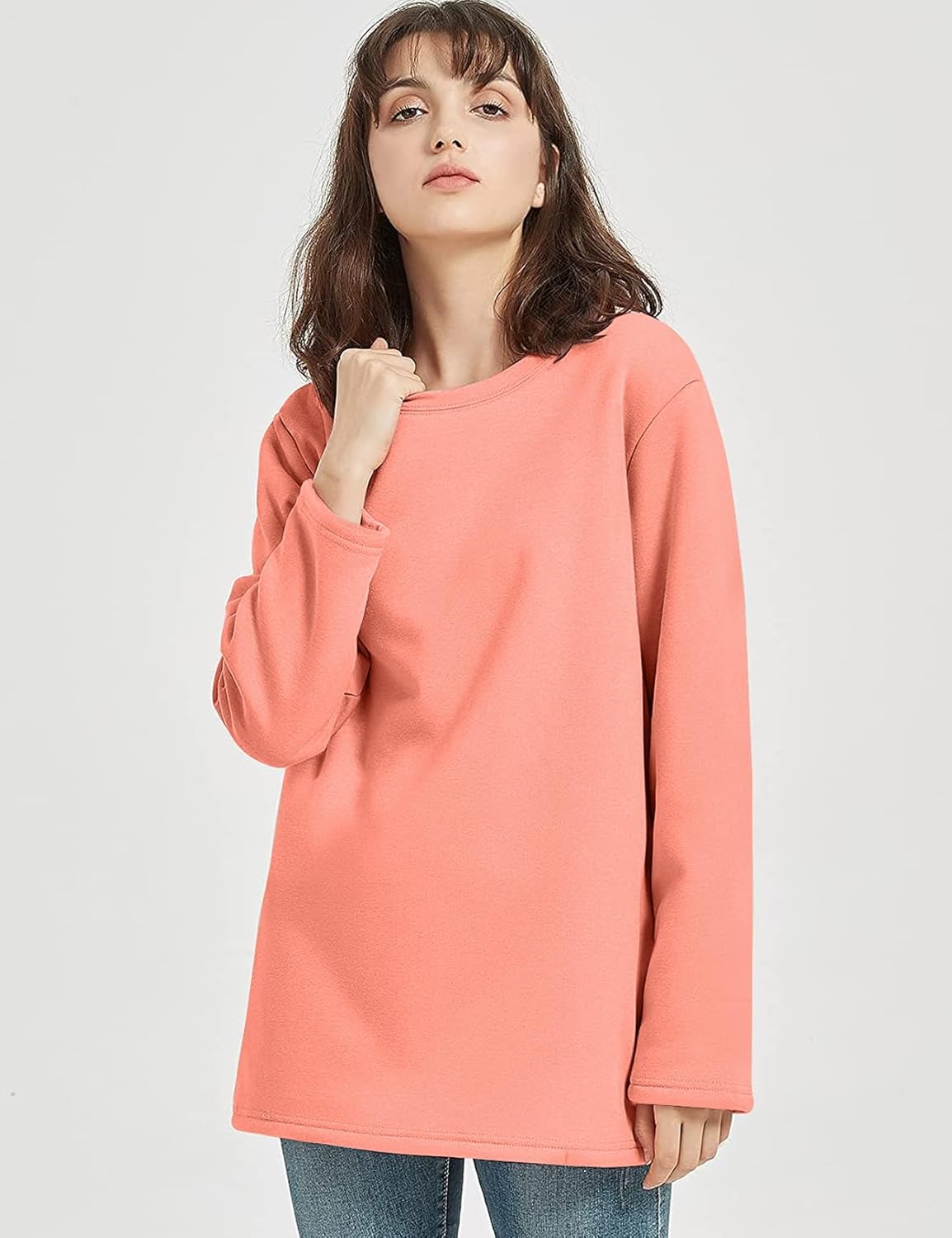 Flygo Women's Winter Warm Sherpa Lined Fleece Crewneck Sweatshirt Pullover Loungewear Tunic Tops - Image 5