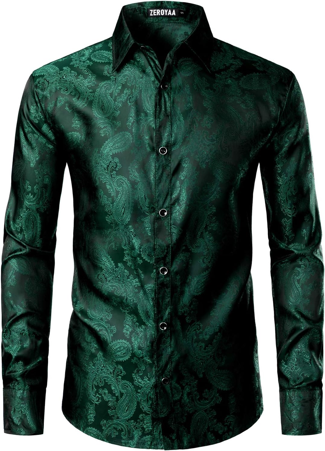 ZEROYAA Men's Paisley Jacquard Slim Fit Long Sleeve Button Up Dress Shirt for Party Prom - Image 2