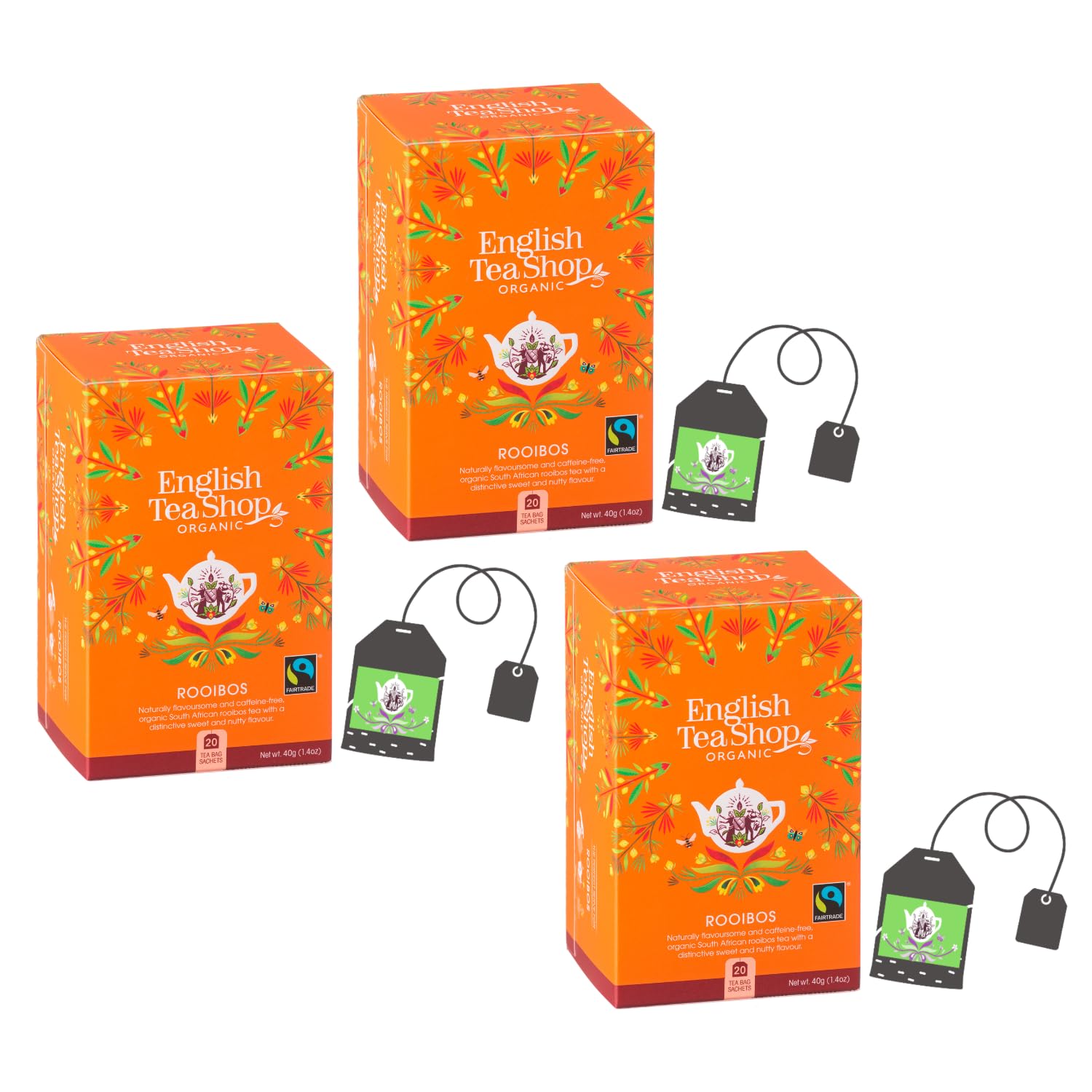English Tea Shop | Rooibos Sudafrica No Caffeina Filtri in Eco Box | The Rosso Deserto Rilassante | Infusione Bio Rooibos - 3 x 20 Bustine