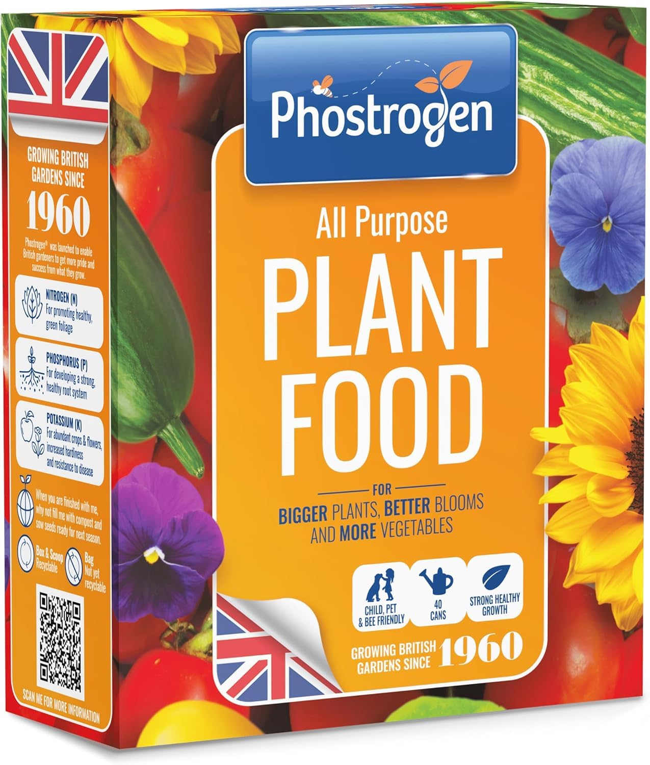 Phostrogen All Purpose Plant Food - Soluble Feed Growth Fertiliser Lawn - Plant and Edibles Fertiliser Feed - Indoor and Garden Use - Plant Nutrition - Improves Drought Resistance (400g (40 can))