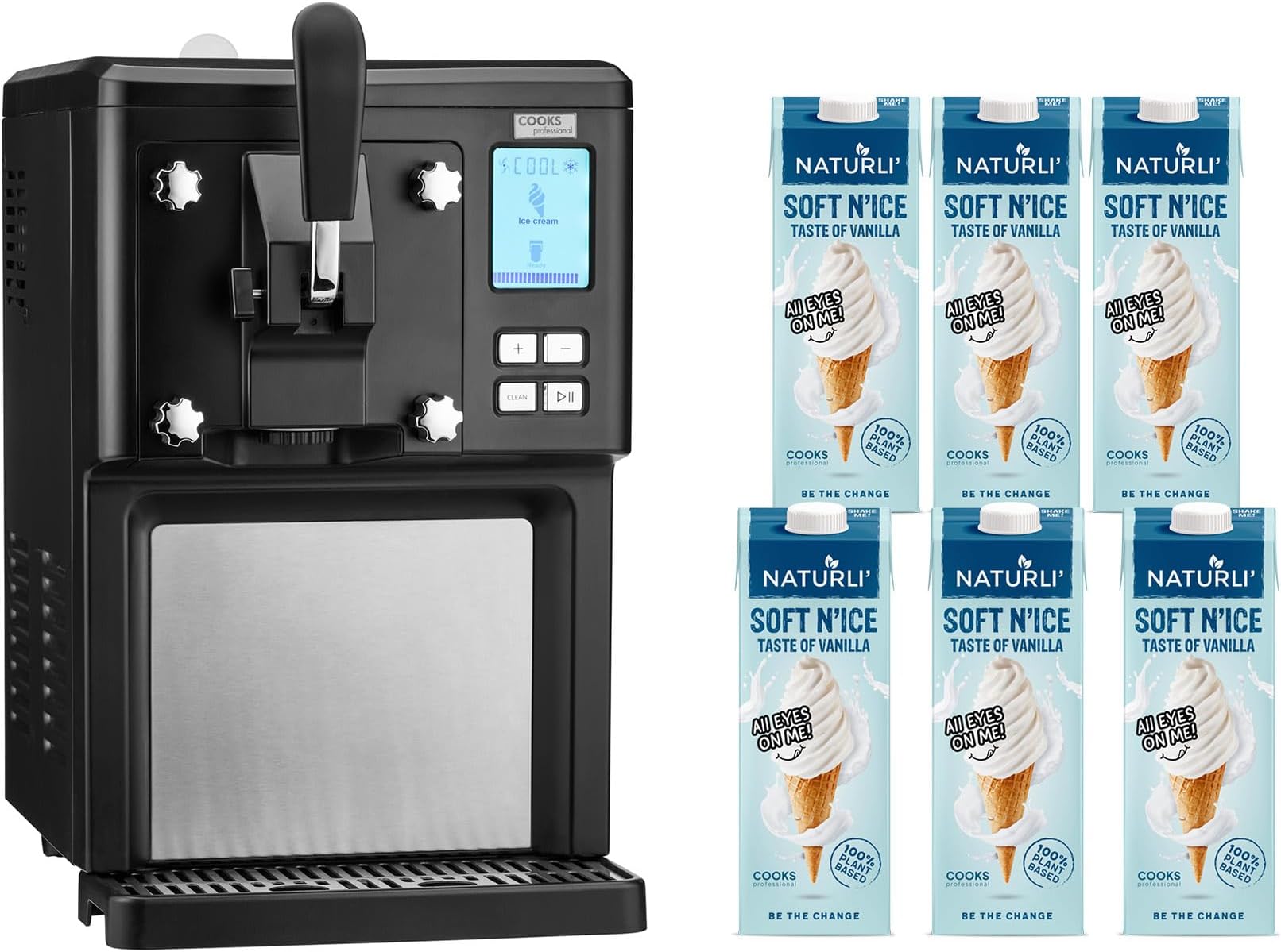 Luxury Soft Serve Ice Cream Maker | 1.5L | Self-Cooling Compressor | Auto Cleaning | Digital Display | Perfect for Whippy Sundaes & Desserts | Includes 6 x 1L Dairy-Free Vegan Mix