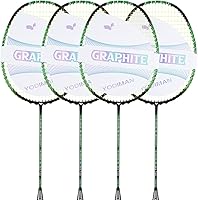 YPyroblaze 4-Pack Ultra-Lightweight Graphite Badminton Rackets: 75g High-Elasticity Shaft, Pre-Strung 22lbs, Speed & Control for All Levels