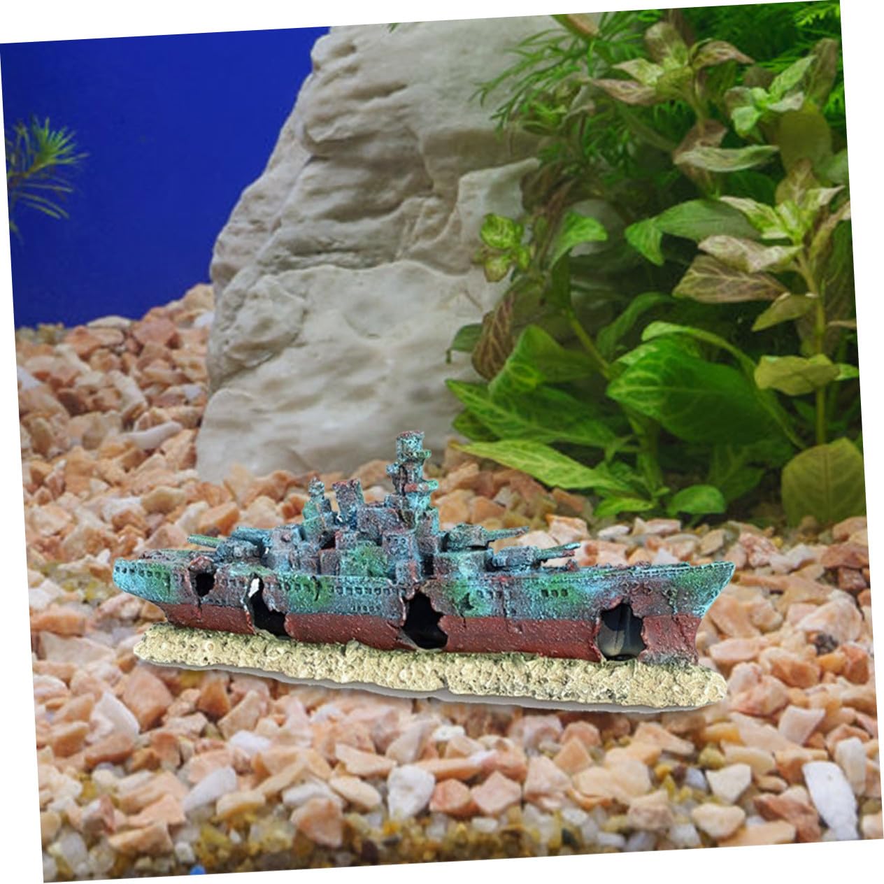 Mikikit Decoración Naufragio Acuario Resina Detallada Resistente Sumergible Adorno Refugio Peces Tanque Betta