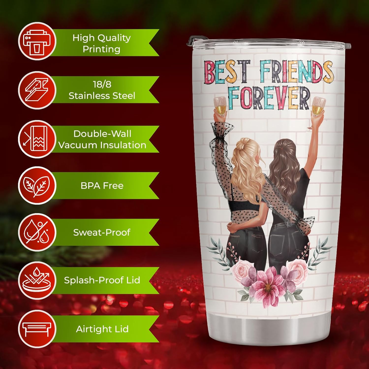 34HD Best Friend Tumbler 20oz with Lid, Funny BFF Alcohol Bonding Insulated Travel Coffee Mug, Birthday Gift for Friends, Friendship and Besties - Image 6