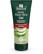 Aloe Pura Organic Aloe Vera Gel with Tea Tree, Natural, Vegan, Cruelty Free, Paraben & SLS Free, Cooling, Purifying, 200 ml