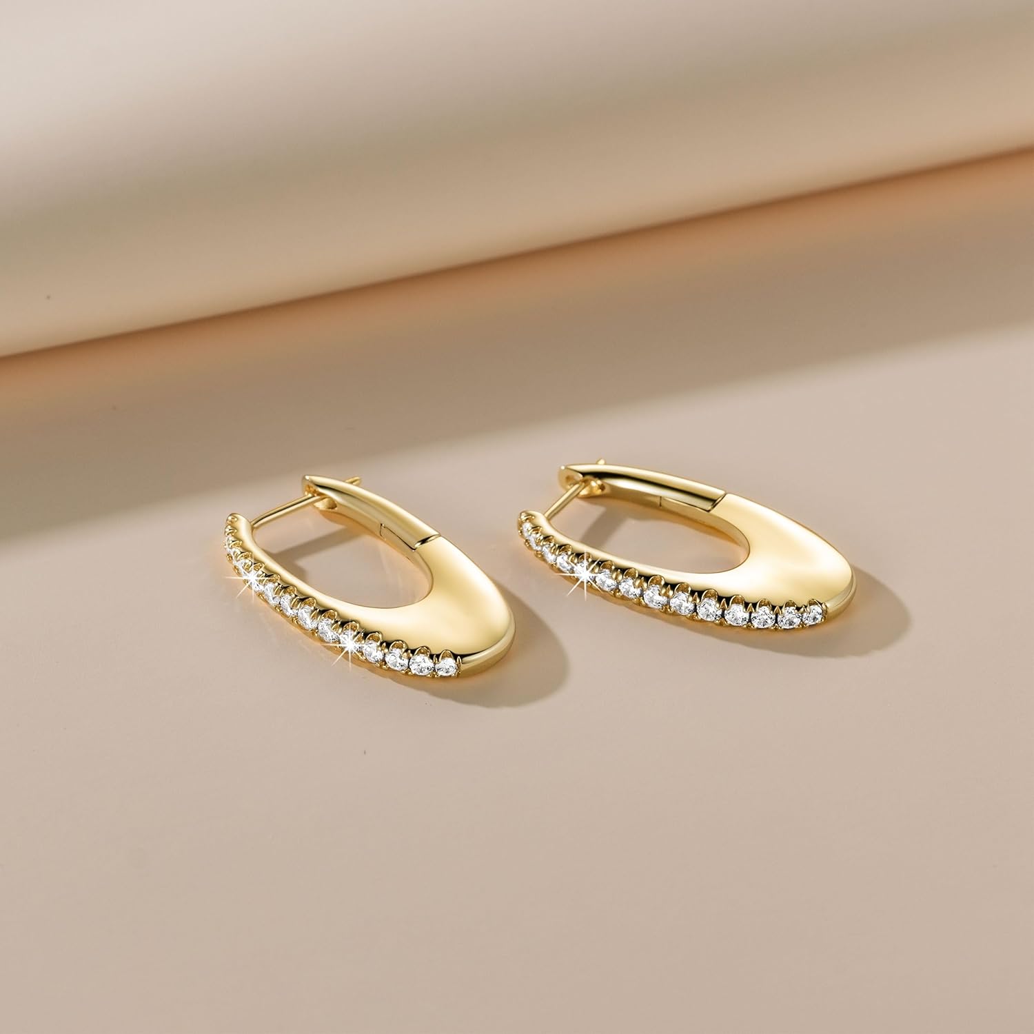 GIORGIA GIBBS Gold Hoop Earrings 14K Gold Earrings for Women with Cubic Zirconia Crescent Gently Hanging - Image 7