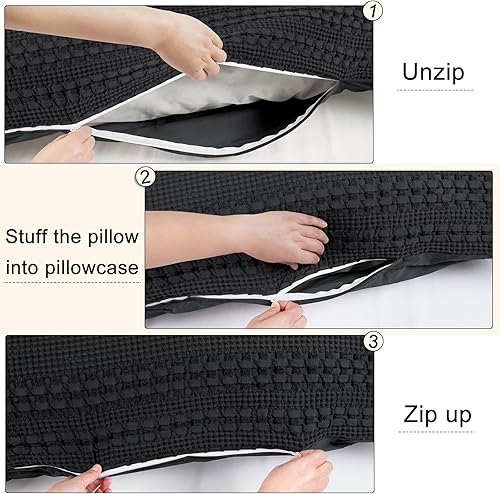 Miniatura 4 de PHF Funda de almohada 100% algodón con cremallera, 1 paquete de 20 x 54 pulgadas, suave, transpirable, agradable al tacto, funda de almohada