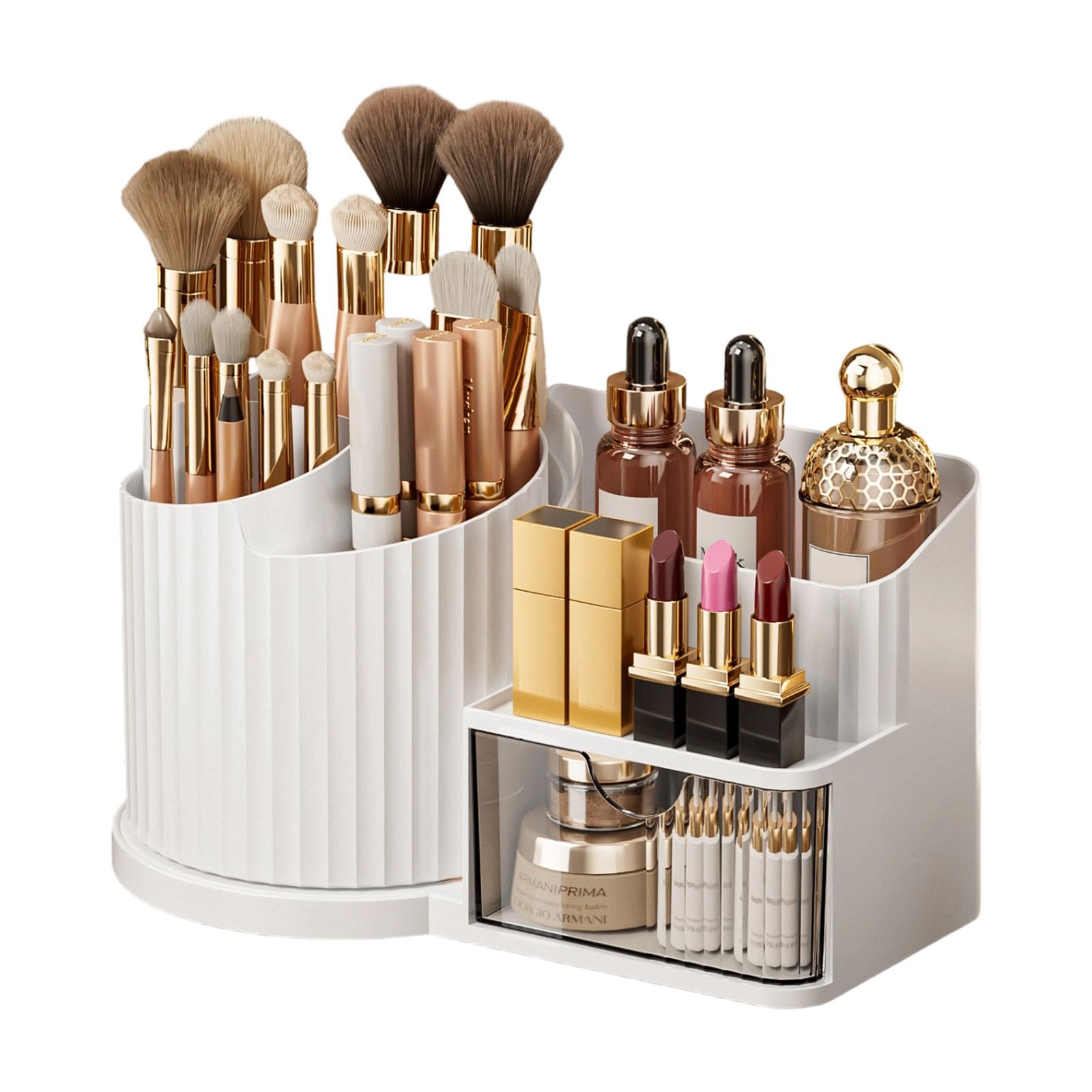 Mekalero 360 Degree Rotating Makeup Storage with Multiple Sections for Cosmetics Brushes and Accessories Cosmetic Storage Spinner
