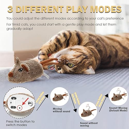 Miniatura 6 de Cat Toys - Ratón móvil recargable chirriante con cola mágica dinámica, mouse de juego automático interactivo para gatos de interior, juguete