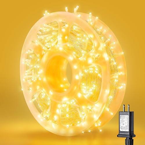 Cadena de 200 luces LED de 98 pies, impermeables con 8 modos con memoria, fuente de alimentación certificada por UL de 30 V para el hogar, jardín,