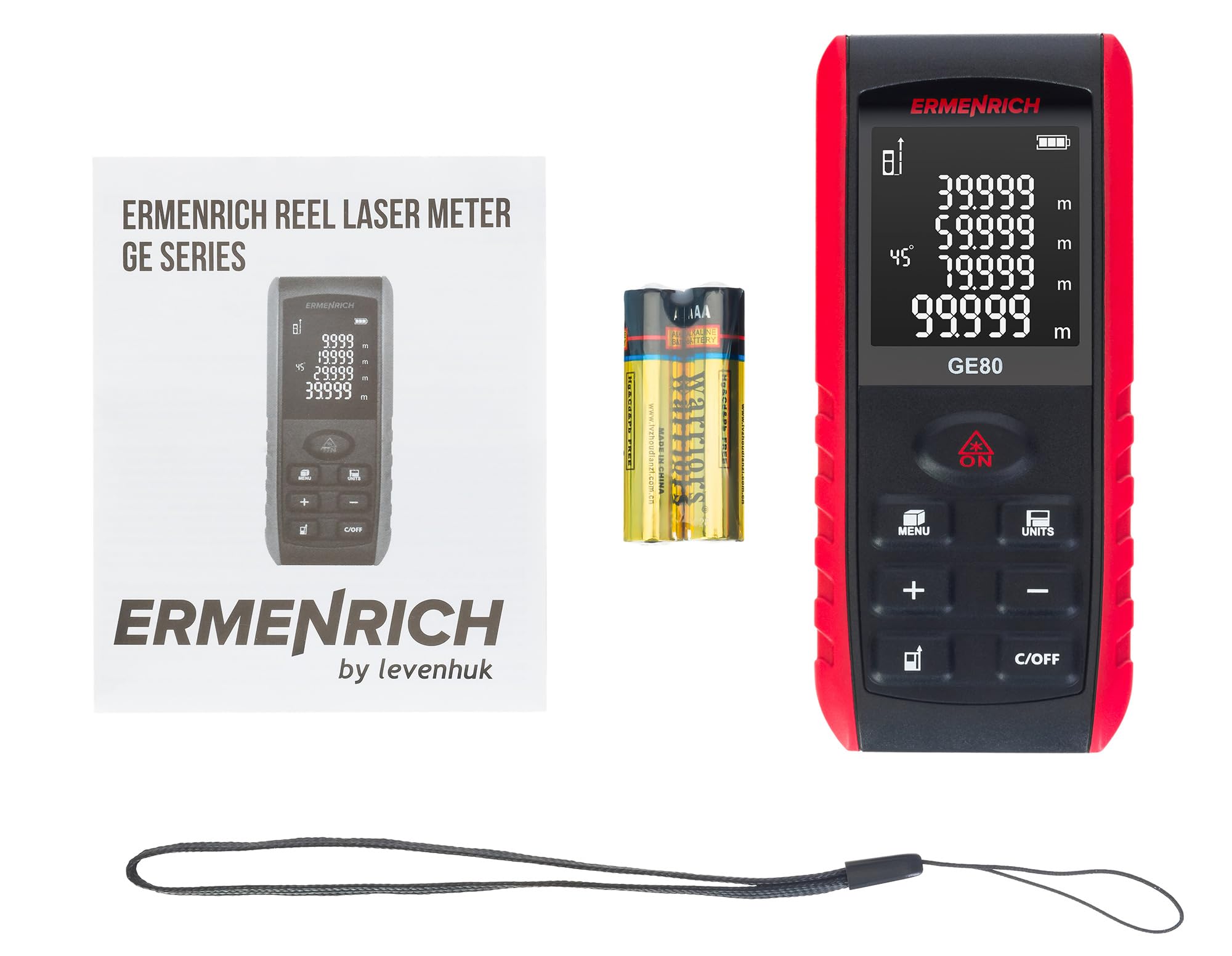Reel Pro GE80 Télémètre Laser Numérique Professionnel 80 m | Mètre Laser Mesure de Distance/Surface/Volume/Angle, Théorème de Pythagore, Rétroéclairage LCD et Changement d'unité M/Ft/In