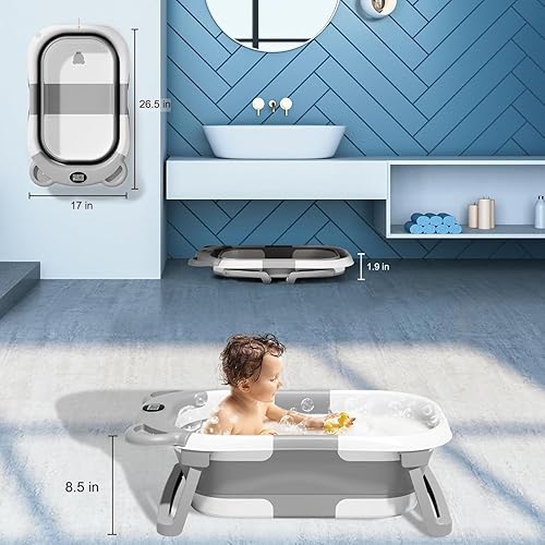 Miniatura 4 de TPN - Bañera plegable para bebés con cojín suave y termómetro en tiempo real, bañera portátil de viaje para recién nacidos e infantes (de 0 a 36