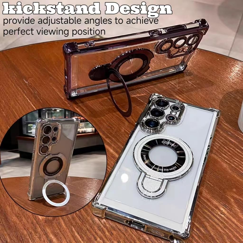 For Samsung Galaxy S26 Ultra Case Clear with Magnetic Ring Stand,[Compatible with Magsafe],Shockproof Kickstand Design Camera Lens Protector Plating Soft Slim Women Men Cover Case for S26 Ultra,Purple