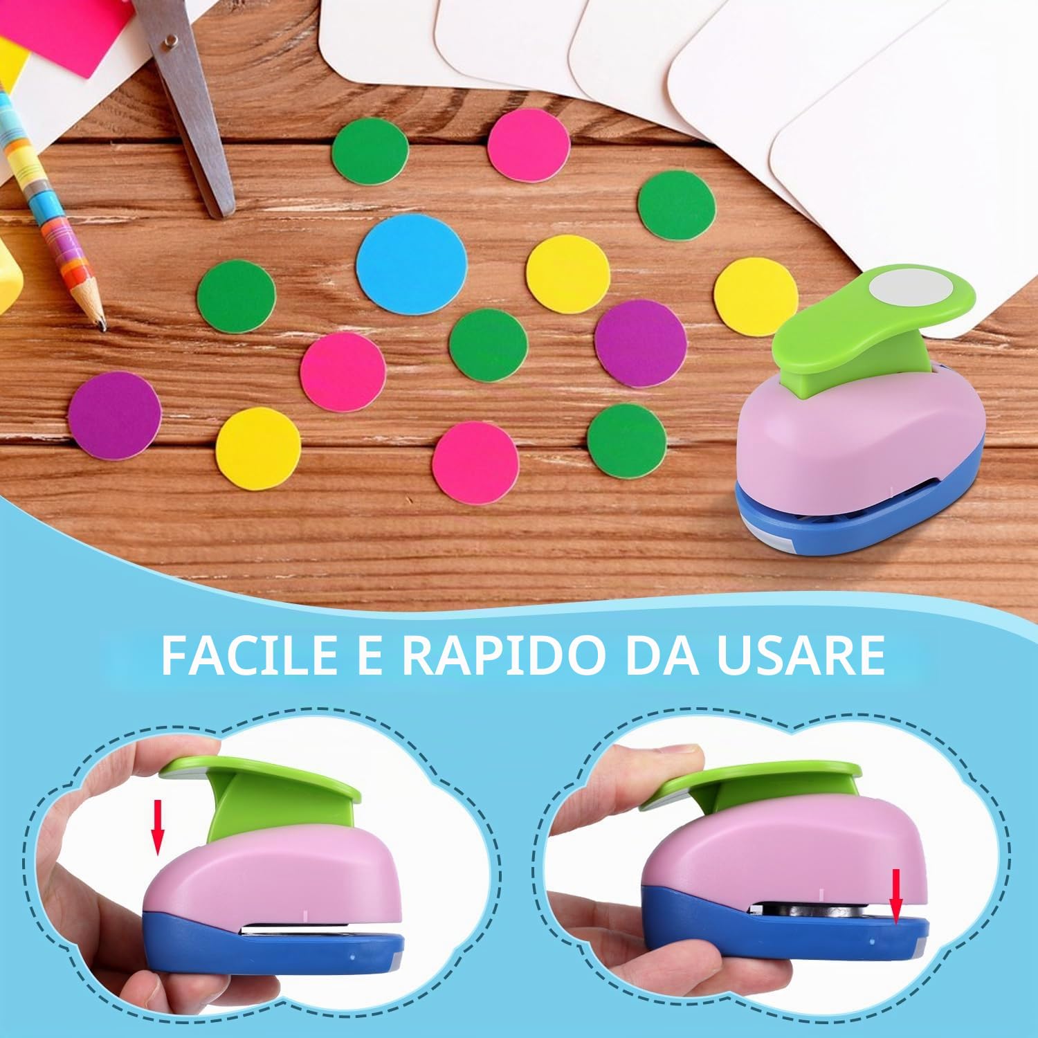 Set di 3 fustelle rotonde, Cerchio Perforatrice, Perforatrice Decorativa Cerchio, Punzonatrice Cerchio per Scrapbooking, Album, Carta(8mm 15mm 25mm)