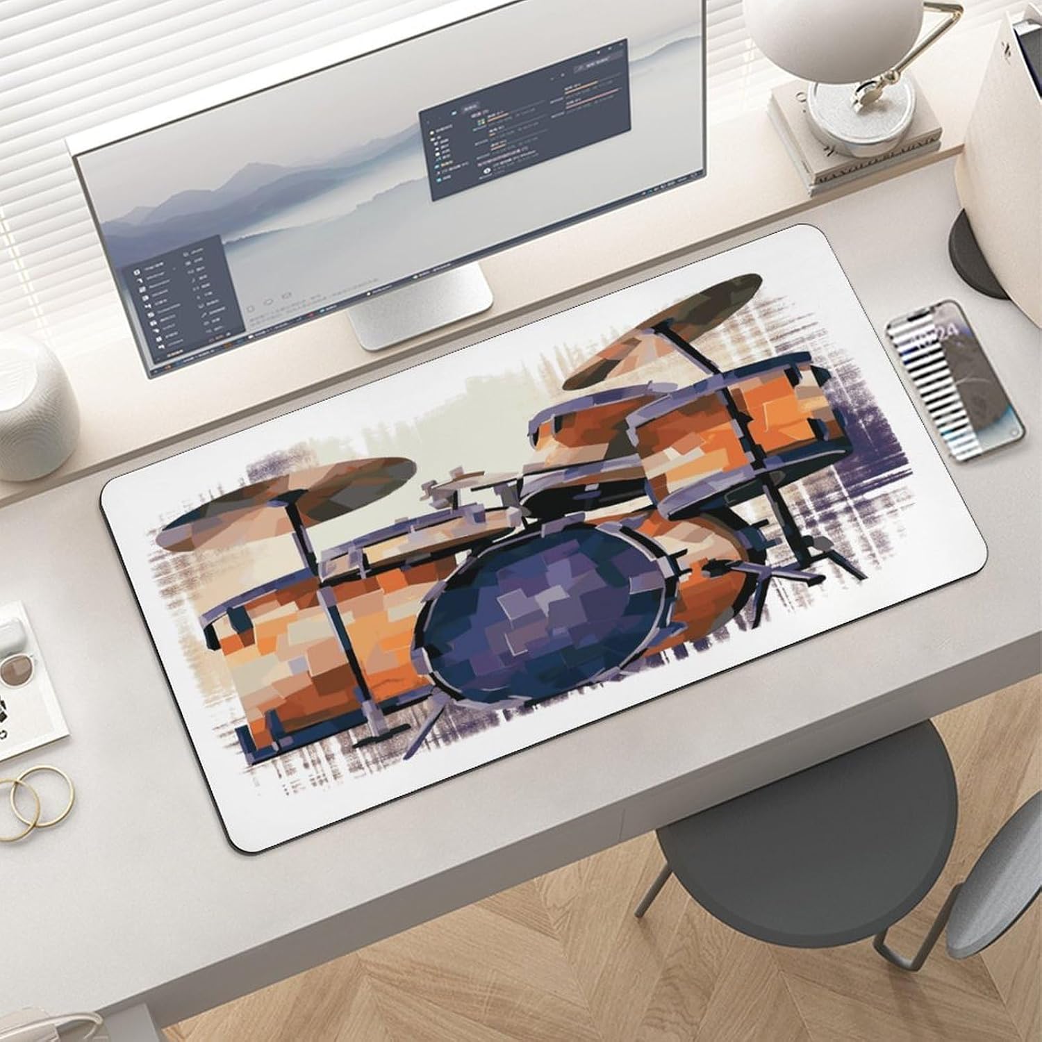 Extended Jazz Drum Desk Pad Blotter 24x12 Inch Waterproof Rubber Gaming Mouse Pads Ultra-Smooth Non-Slip Keyboard Mat for Office Home Desktop Protector Thin Laptop Writing Mats