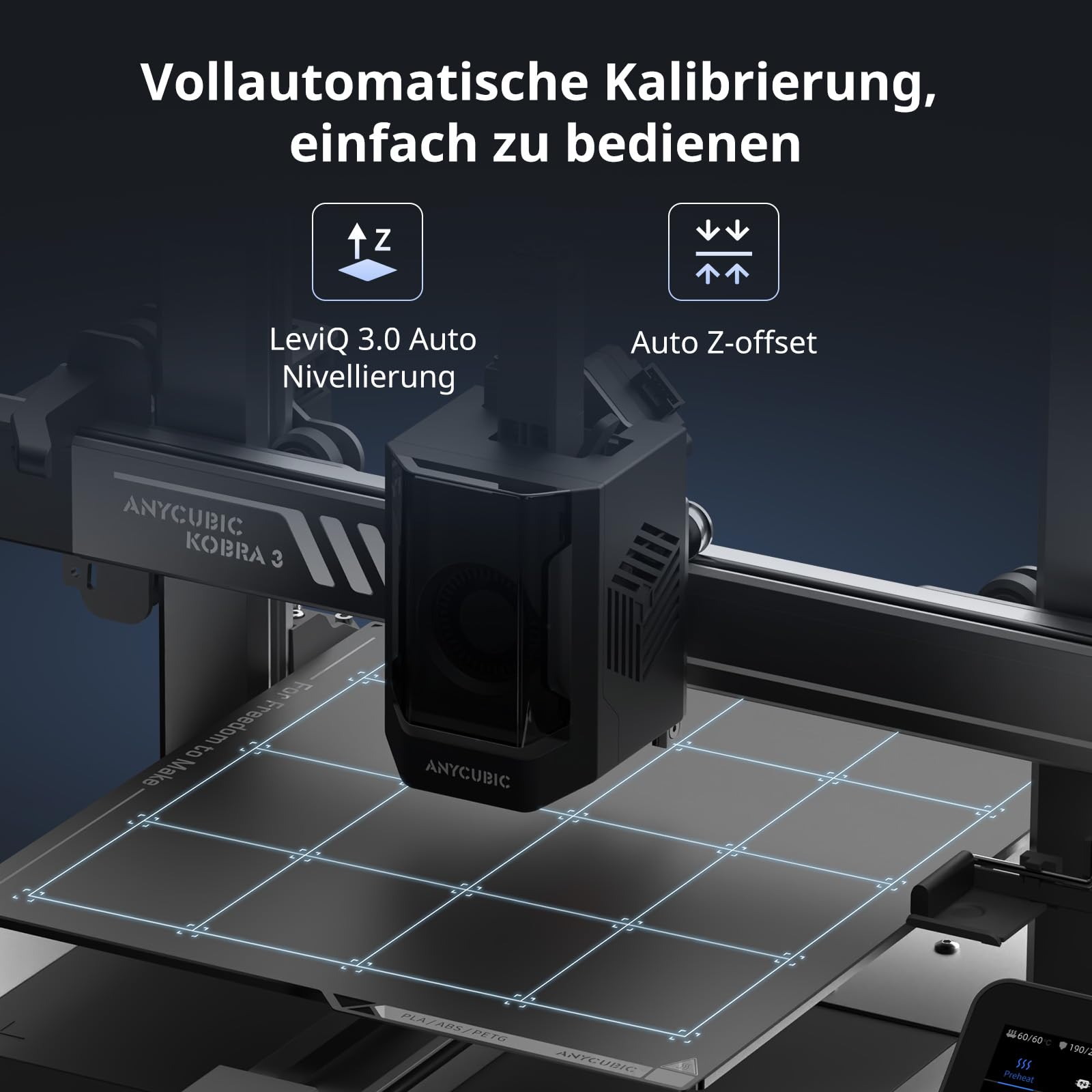 Anycubic Kobra 3 3D-Drucker, LeviQ 3.0 Auto-Nivellierung, Bis zu 600 mm/s, EMehrfarbendruck über ACE Pro, Intelligentes Drucken, Größe 250 x 250 x 260 mm