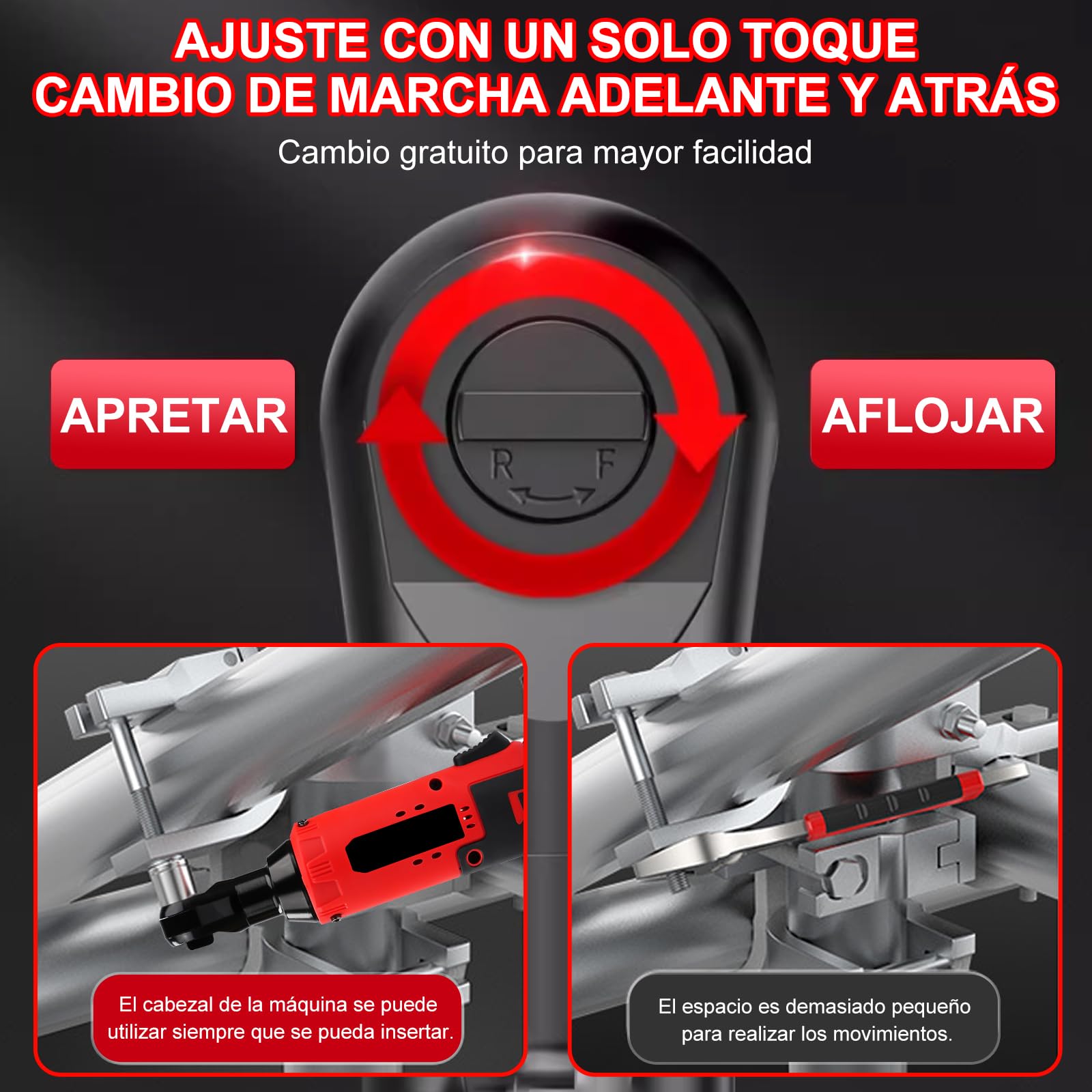 Llave de Carraca Eléctrica Inalámbrica, 12V 3/8" juego de llaves de trinquete eléctricas 35 Nm con 2 baterías de 1500 mAh y 7 enchufes para Reparación de Automóviles y Mantenimiento de Fontanería