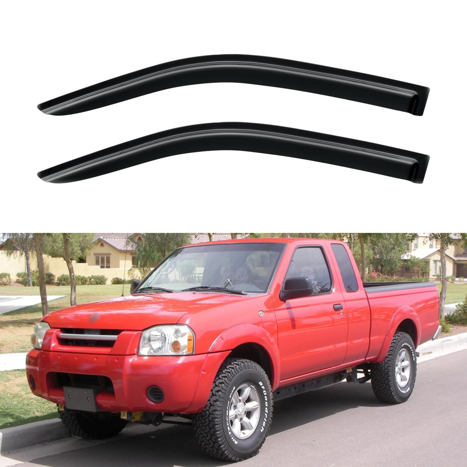 Window Visors Rain Guards for 1998-2004 Nissan Frontier | Out-Channel Window Vent Wind Deflectors Visors Shades Protectors for 98-04 Nissan Frontier Regular / King / Crew Cab