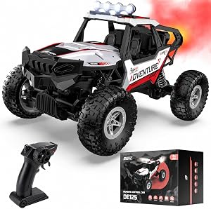DEERC DE125 1:14 RC Rock Crawler, 4WD Remote Control Off-Road Monster Truck with Mist Spray, Metal Body Shell, LED Lights, 2.4GHz All-Terrain Car, 2 Batteries, Gifts for Kids & Adults
